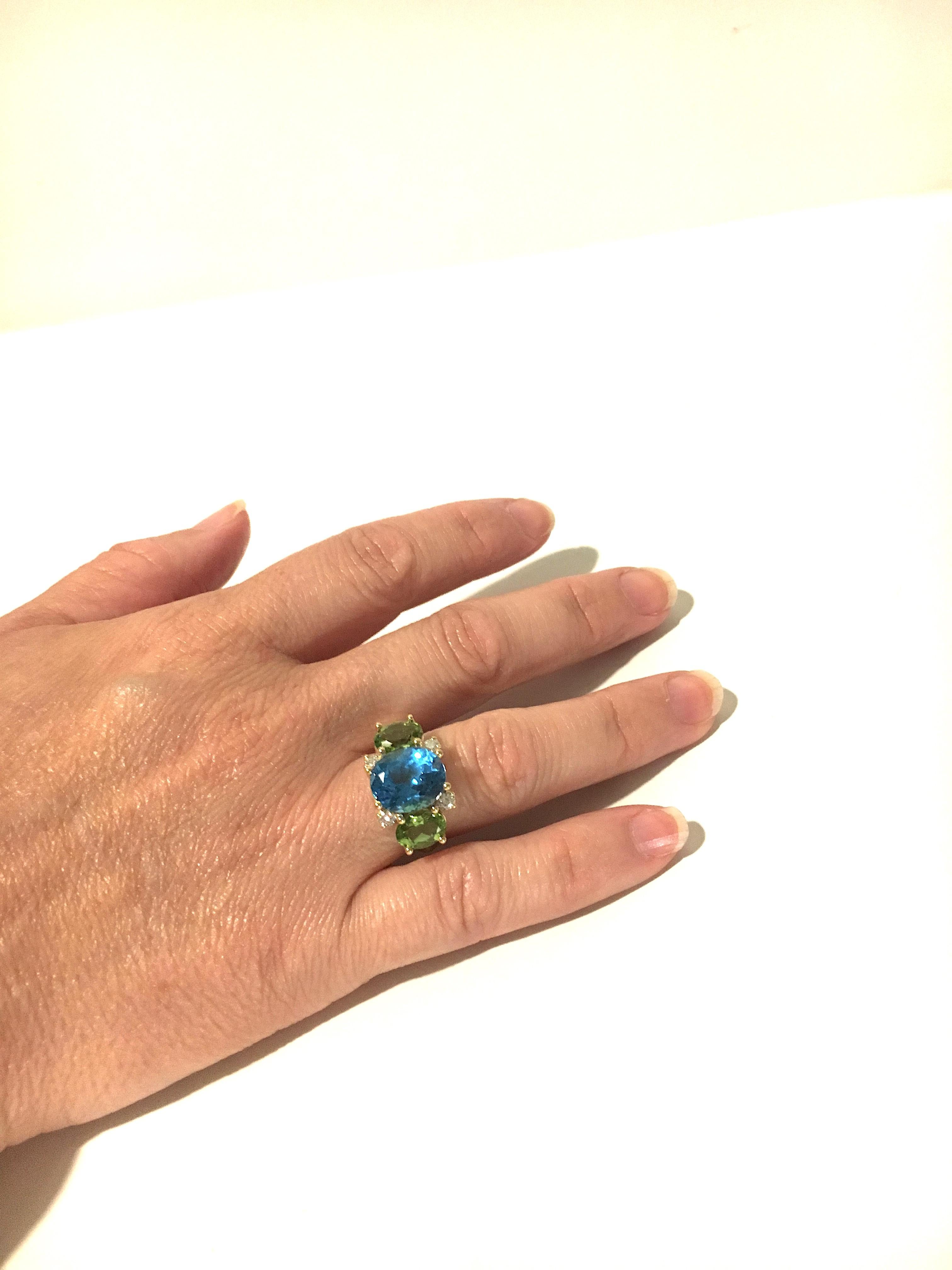Medium GUM DROP™ Ring with Blue Topaz and Peridot and Diamonds For Sale 3
