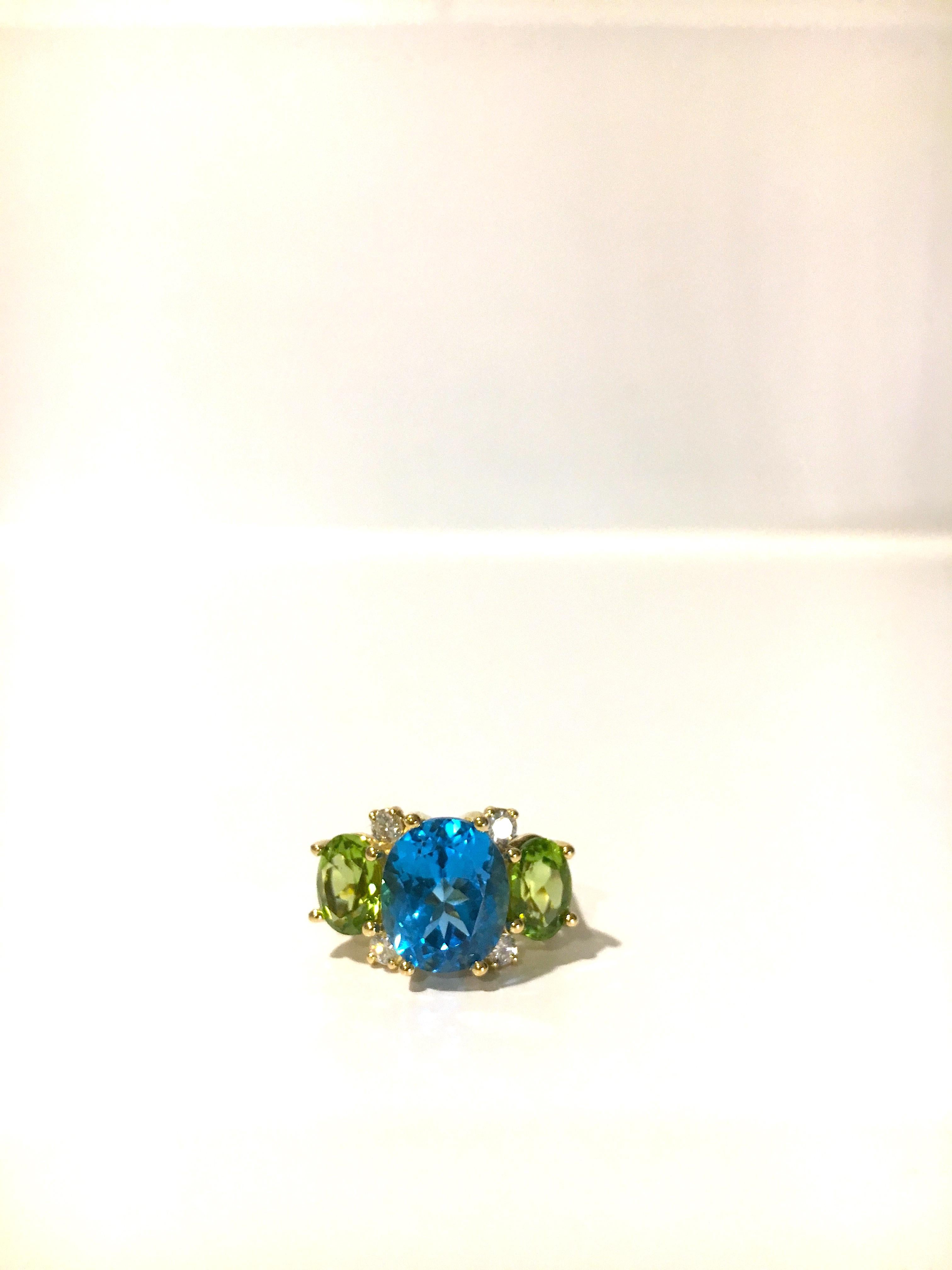 Medium GUM DROP™ Ring with Blue Topaz and Peridot and Diamonds For Sale 8