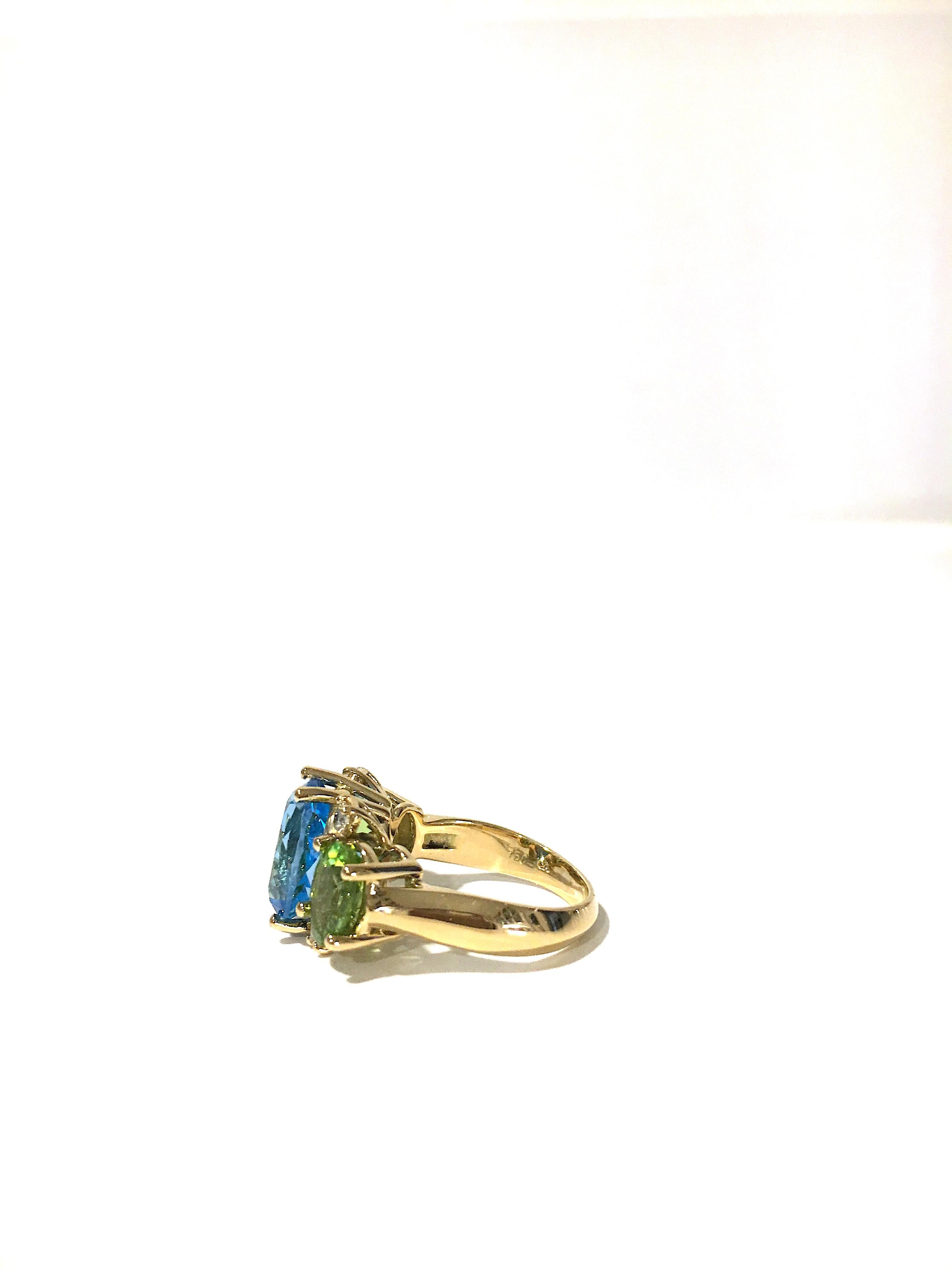 Women's Medium Gum Drop Ring with Blue Topaz and Peridot Diamonds For Sale