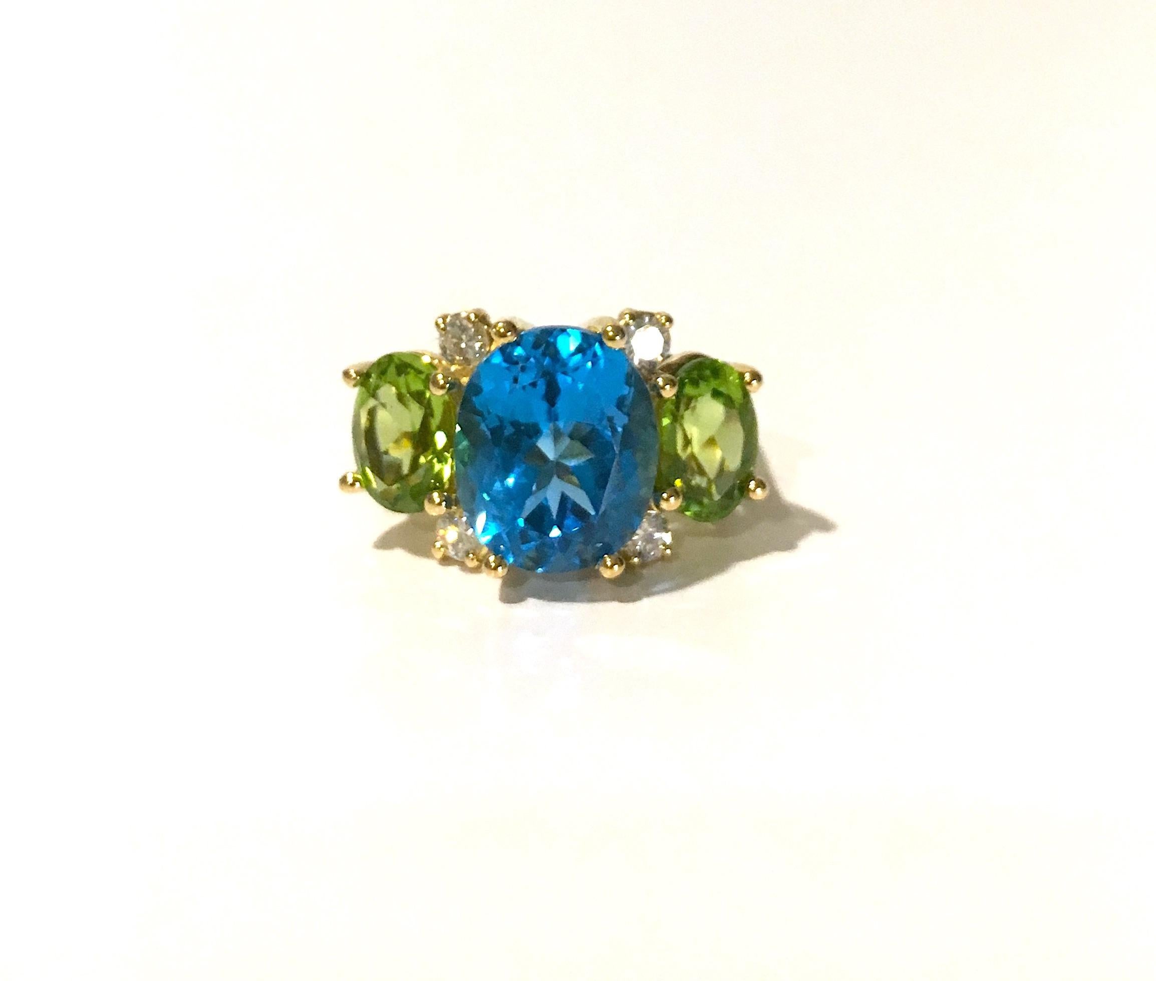 Christina Addison Large GUM DROP Ring with Citrine and Blue Topaz and Diamonds For Sale 7