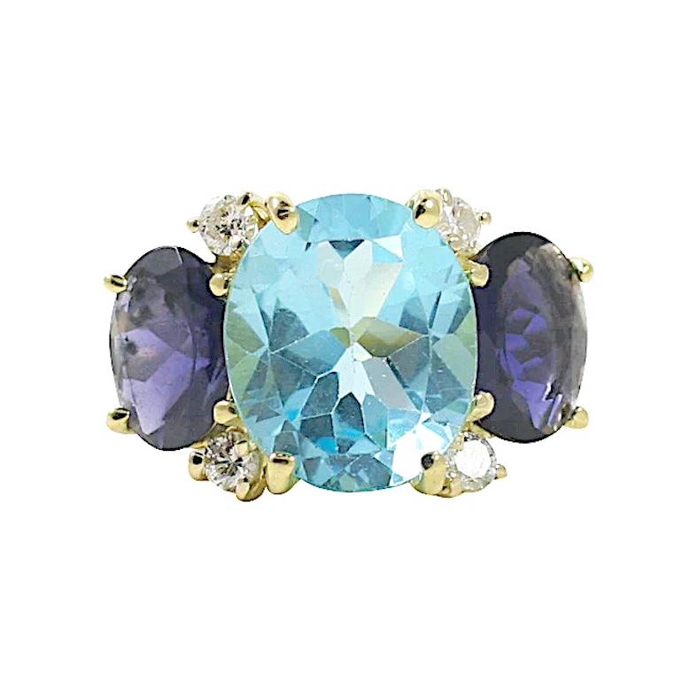 Oval Cut Christina Addison Large GUM DROP Ring with Citrine and Blue Topaz and Diamonds For Sale