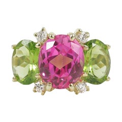 Medium GUM DROP Ring with Pink Topaz and Peridot and Diamonds