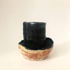 Medium Hanbuilt Stoneware Pinch Bowl and Small Vase by Hannelore Freer