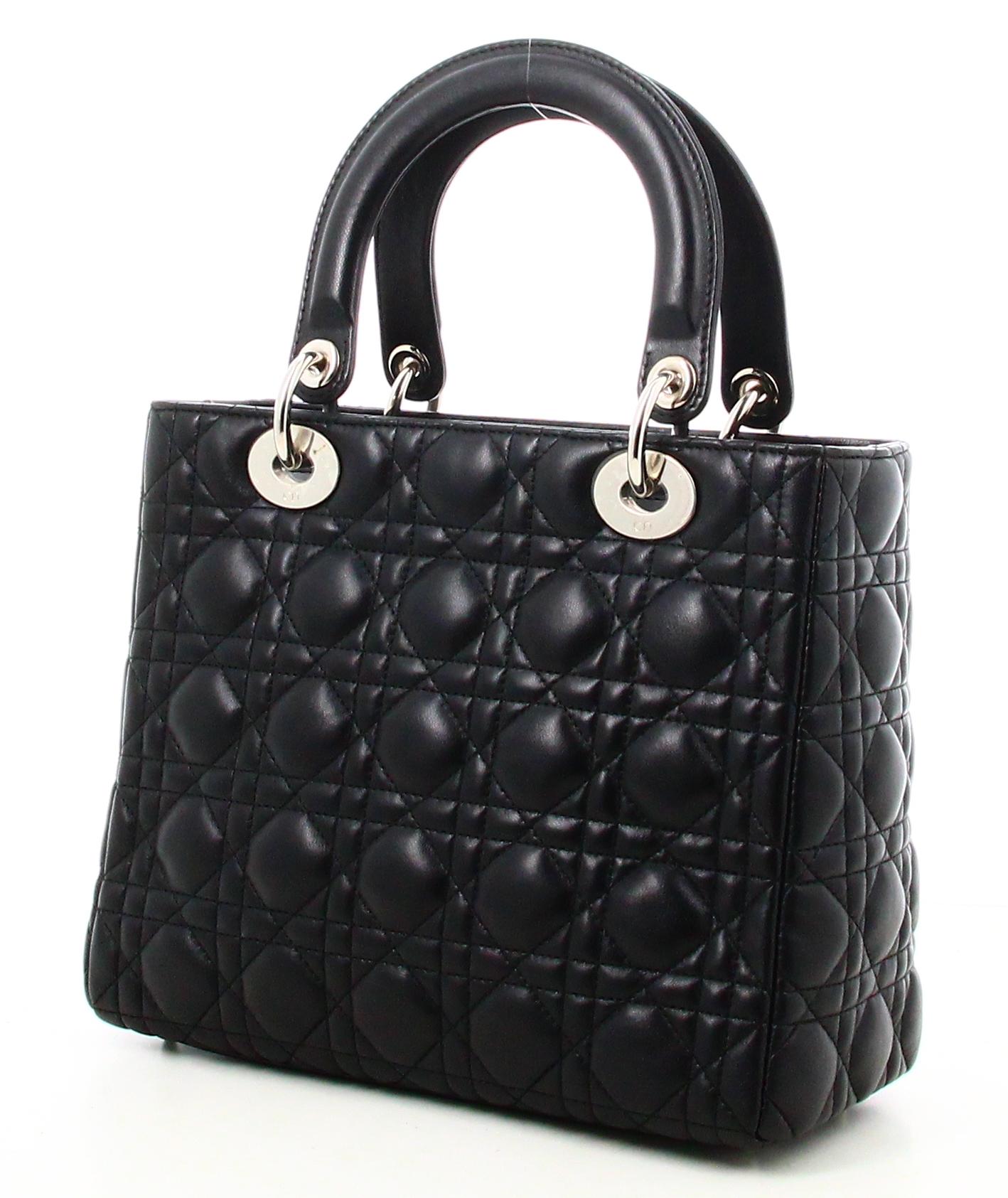 Medium Handbag Lambskin Cannage Lady Dior In Good Condition In PARIS, FR