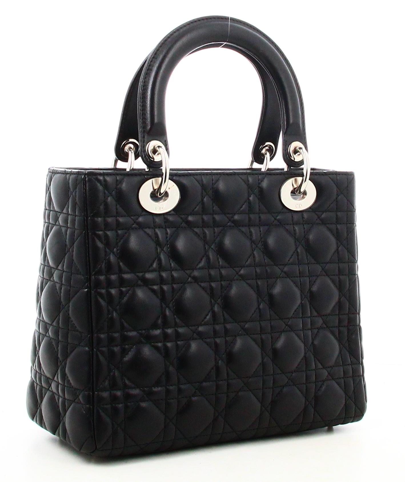 Women's or Men's Medium Handbag Lambskin Cannage Lady Dior For Sale