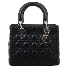 Used Medium Handbag Lambskin Cannage Lady Dior