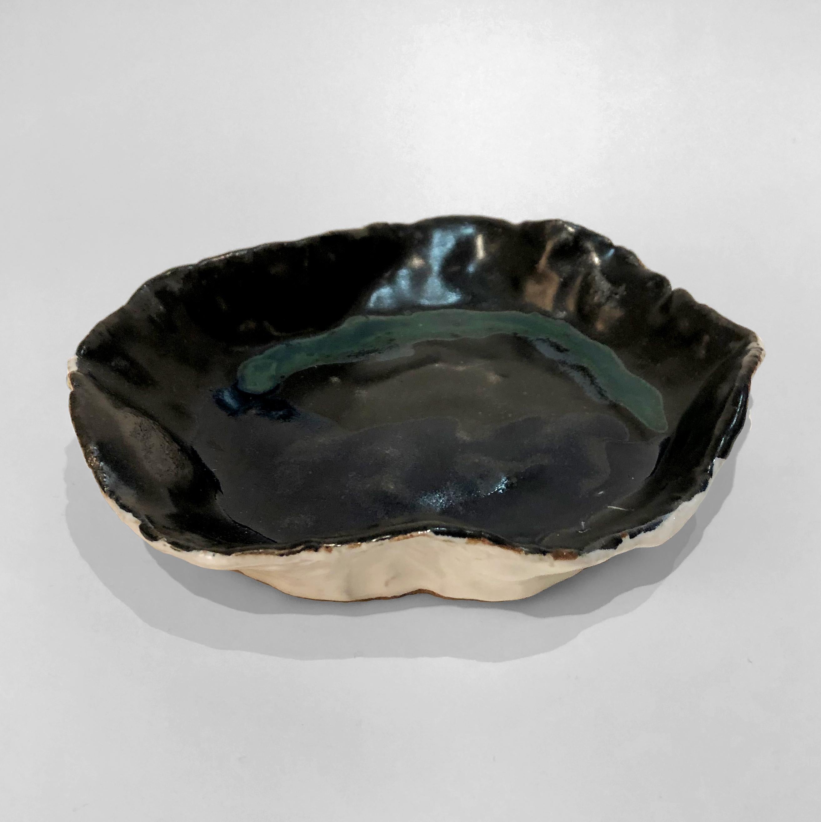 Hand-Crafted Medium Handbuilt Stoneware Ceramic Bowl and Plate by Hannelore Freer