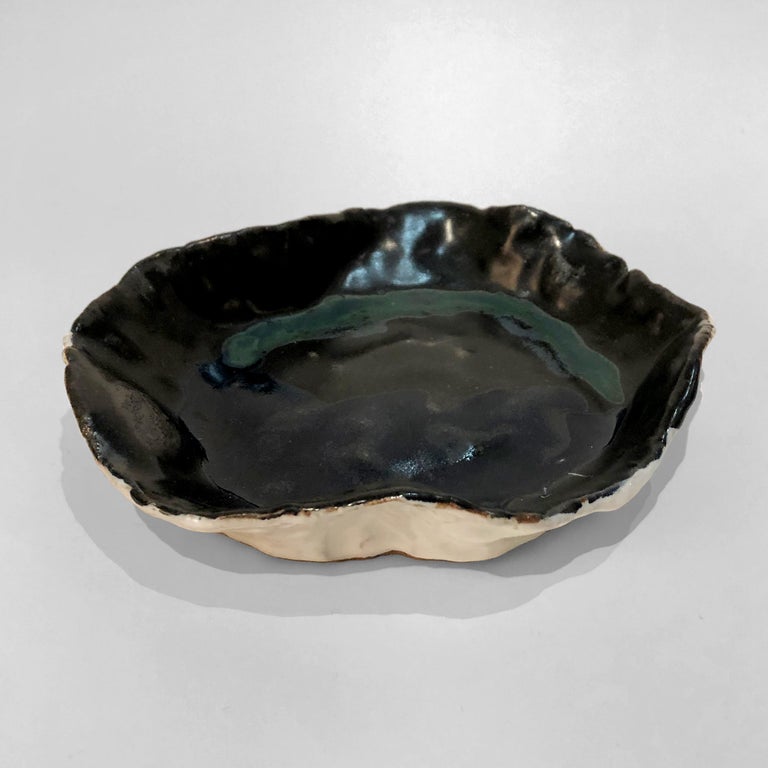 Hand-Crafted Medium Handbuilt Stoneware Ceramic Bowl and Plate by Hannelore Freer For Sale