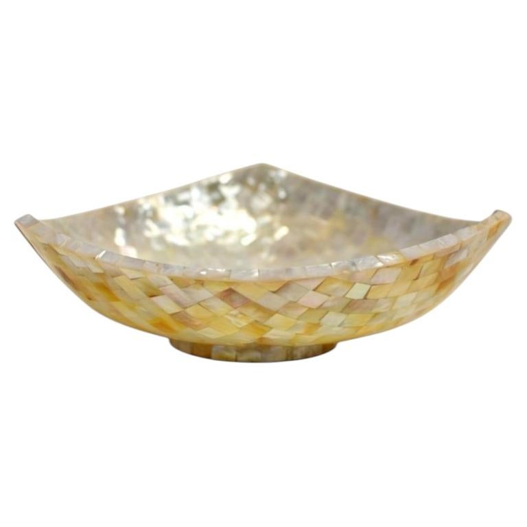 Medium Handcrafted Mother of Pearl Teardrop Bowl 8" Luxury Decor For Sale