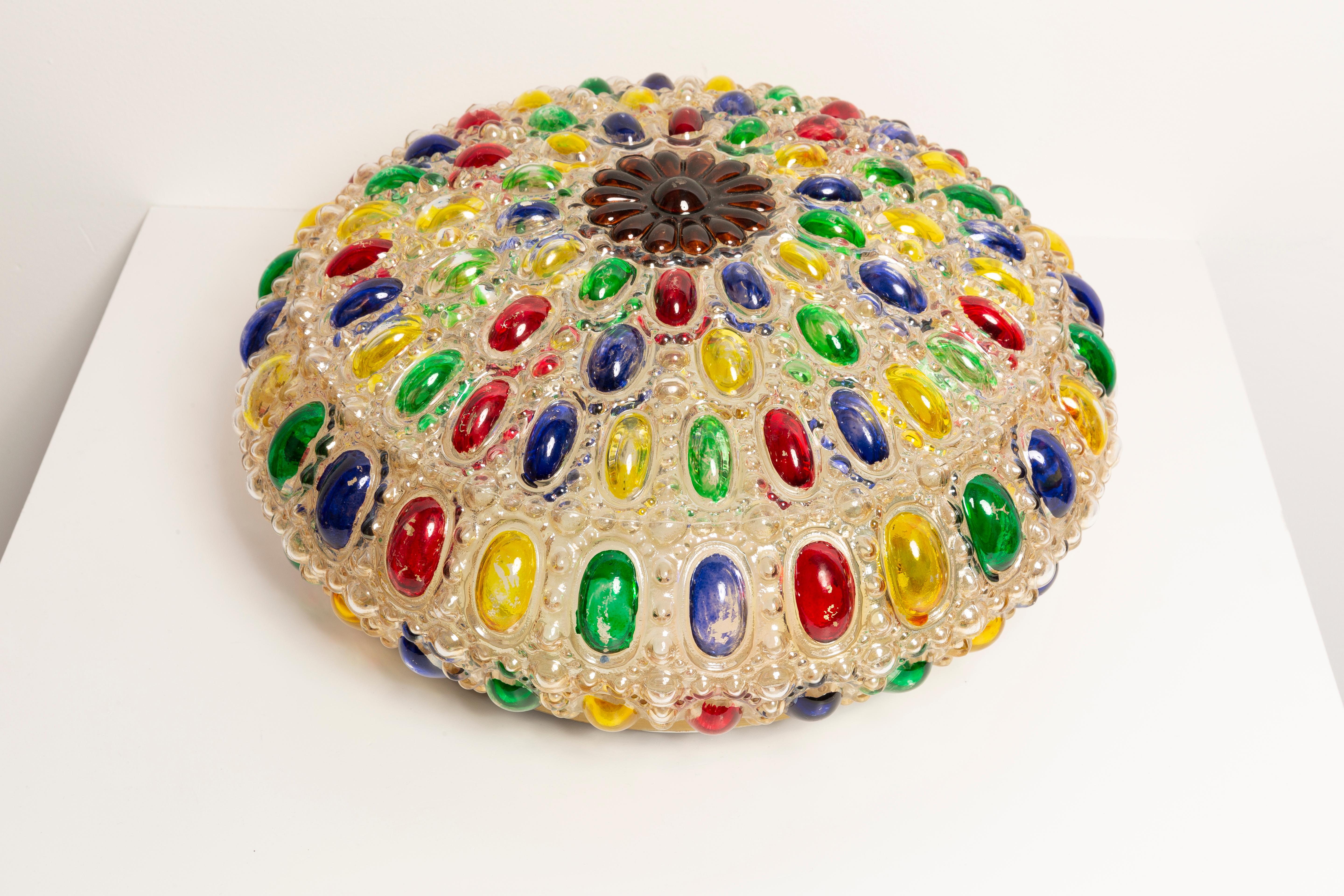 Medium Hollywood Regency Ceiling Lamp, Murano Glass, Italy, 1960s In Good Condition For Sale In 05-080 Hornowek, PL