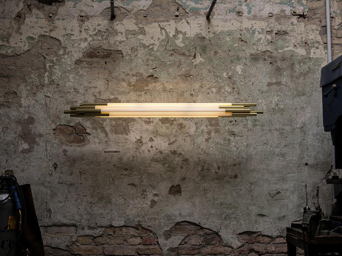 Medium horizontal Org pendant lamp by Sebastian Summa
Dimensions: D 160 x W 7.7 x H 7.7 cm
Materials: aluminum, opaline glass
Available in 3 sizes: 130cm, 160cm.

All our lamps can be wired according to each country. If sold to the USA it will