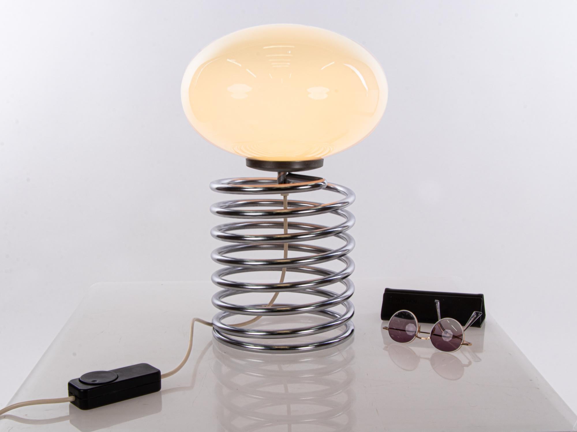 German 1965 Design M Ingo Maurer Medium Table Lamp ‘Spirale’ Glass & Chrome For Sale