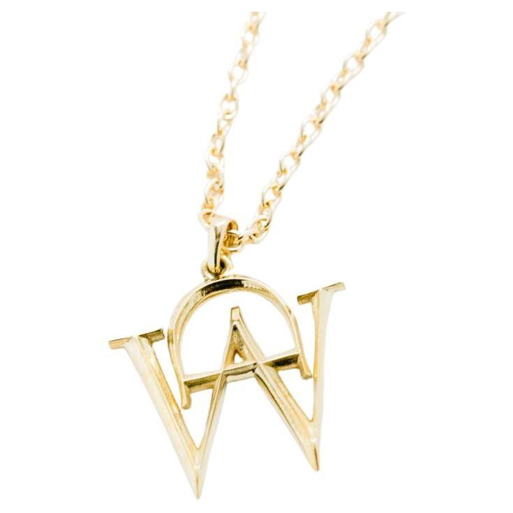 Medium Initial Pendant Necklace in 18k Yellow, White or Rose Gold 17" Chain For Sale