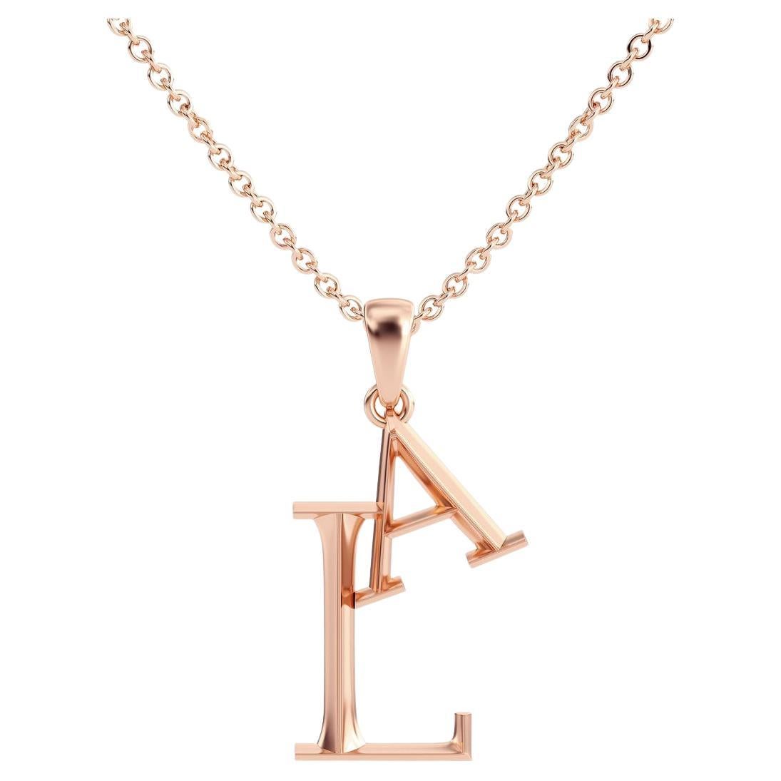 Medium Initial Pendant Necklace in 18k Yellow, White or Rose Gold 32" Chain For Sale