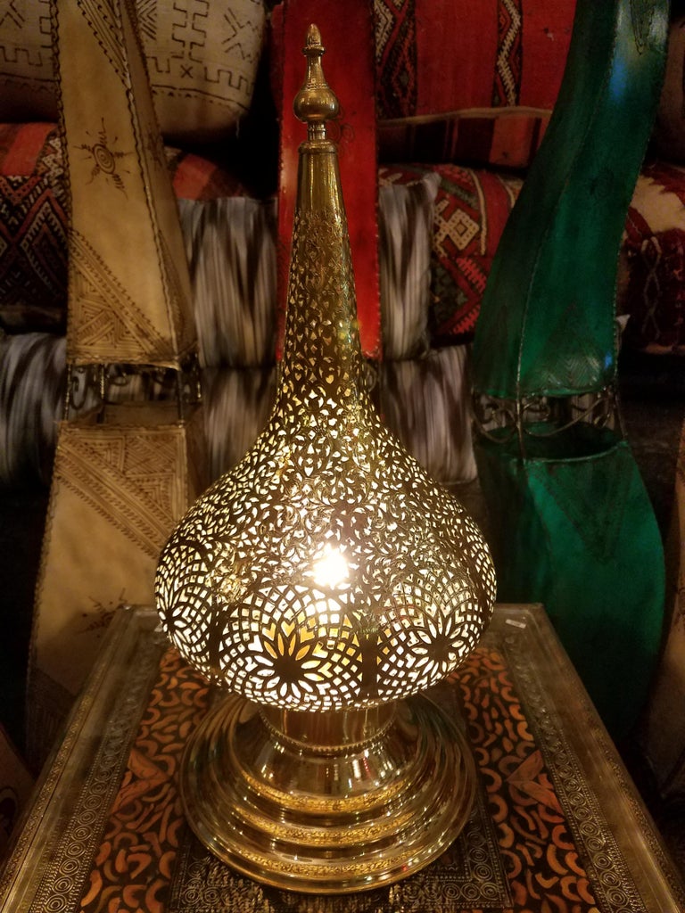 Medium Intricate Moroccan Copper Lamp or Lantern, Table Lamp at 1stDibs