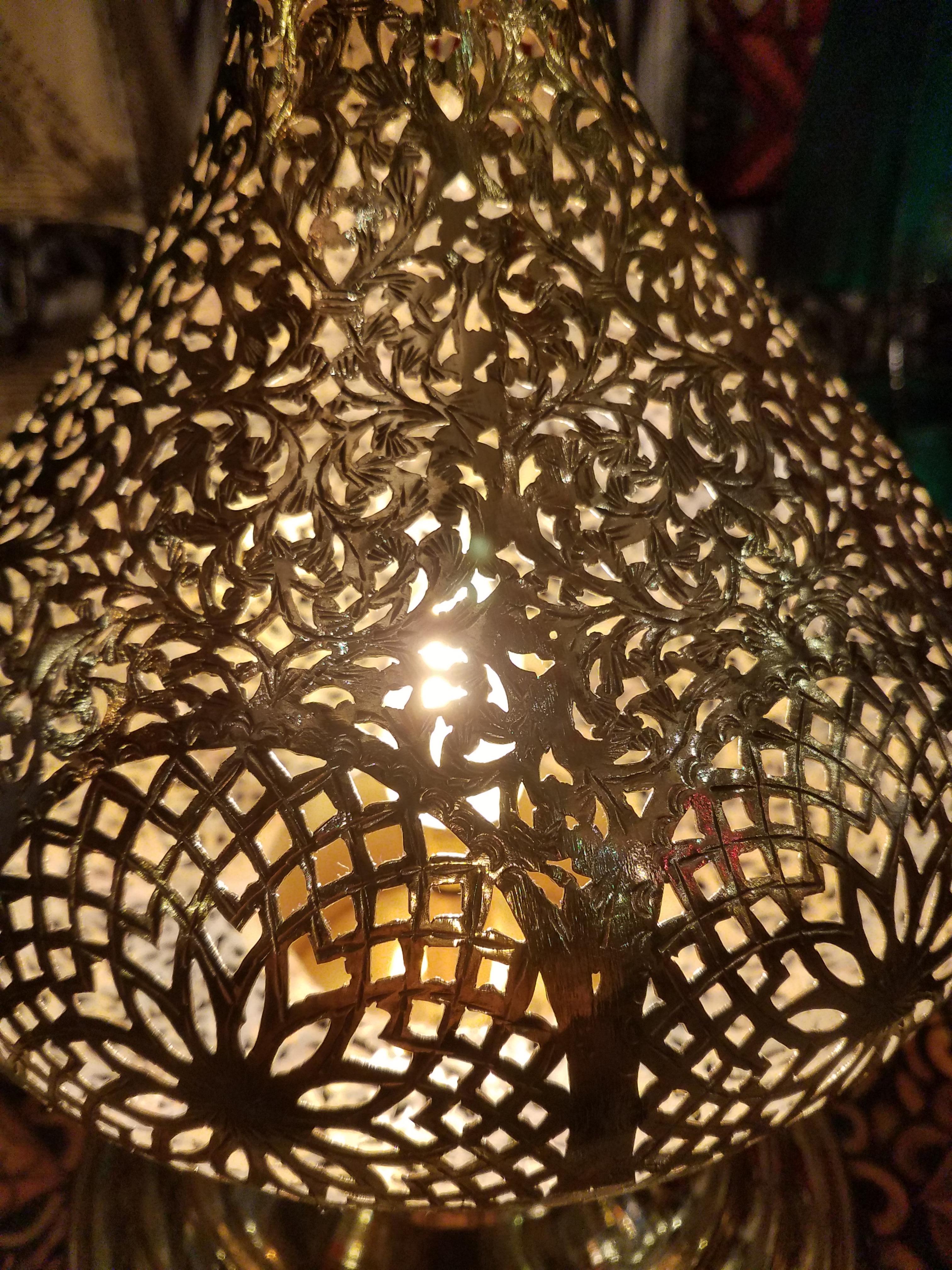 Hammered Medium Intricate Moroccan Copper Lamp or Lantern, Table Lamp