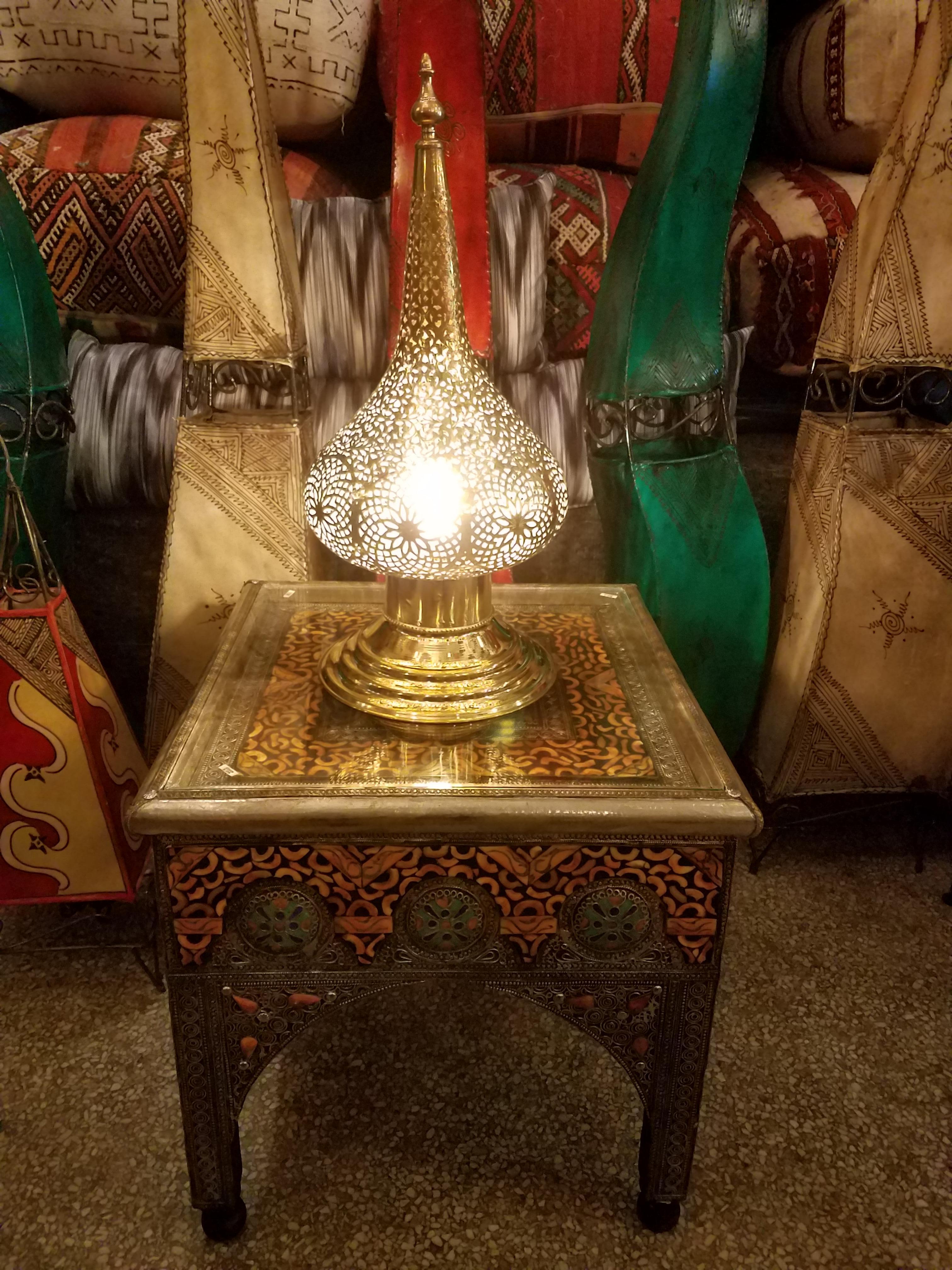 Contemporary Medium Intricate Moroccan Copper Lamp or Lantern, Table Lamp