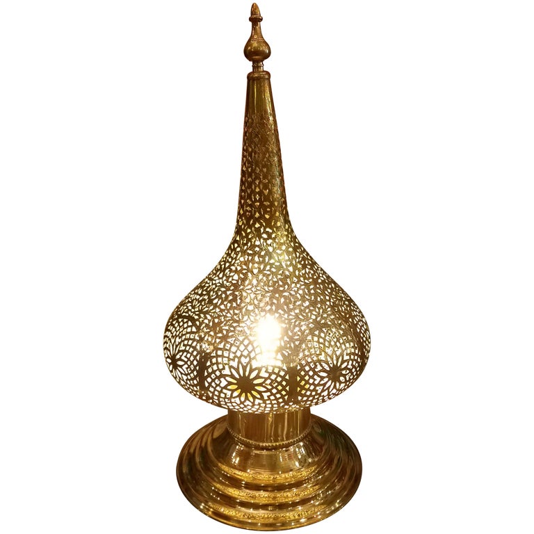 Medium Intricate Moroccan Copper Lamp or Lantern, Table Lamp at 1stDibs