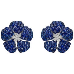 Medium Invisibly-Set Sapphire and Diamond Flower Earrings