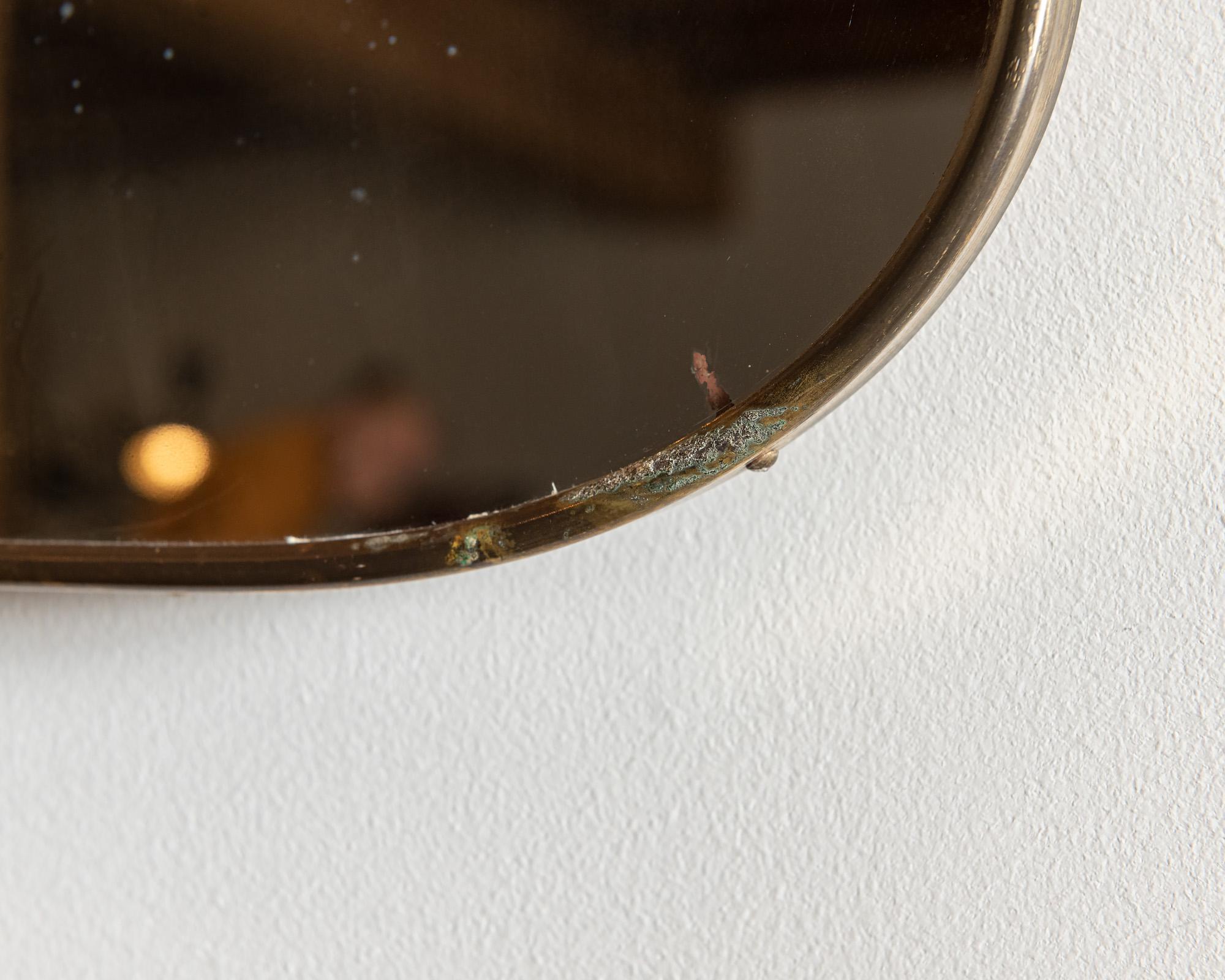 Medium Italian Brass Mirror with Lovely Patina, 1950s In Good Condition In Sylacauga, AL