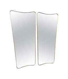 Medium Italian Shield Mirror With Brass Surround In The Style Of Gio Ponti