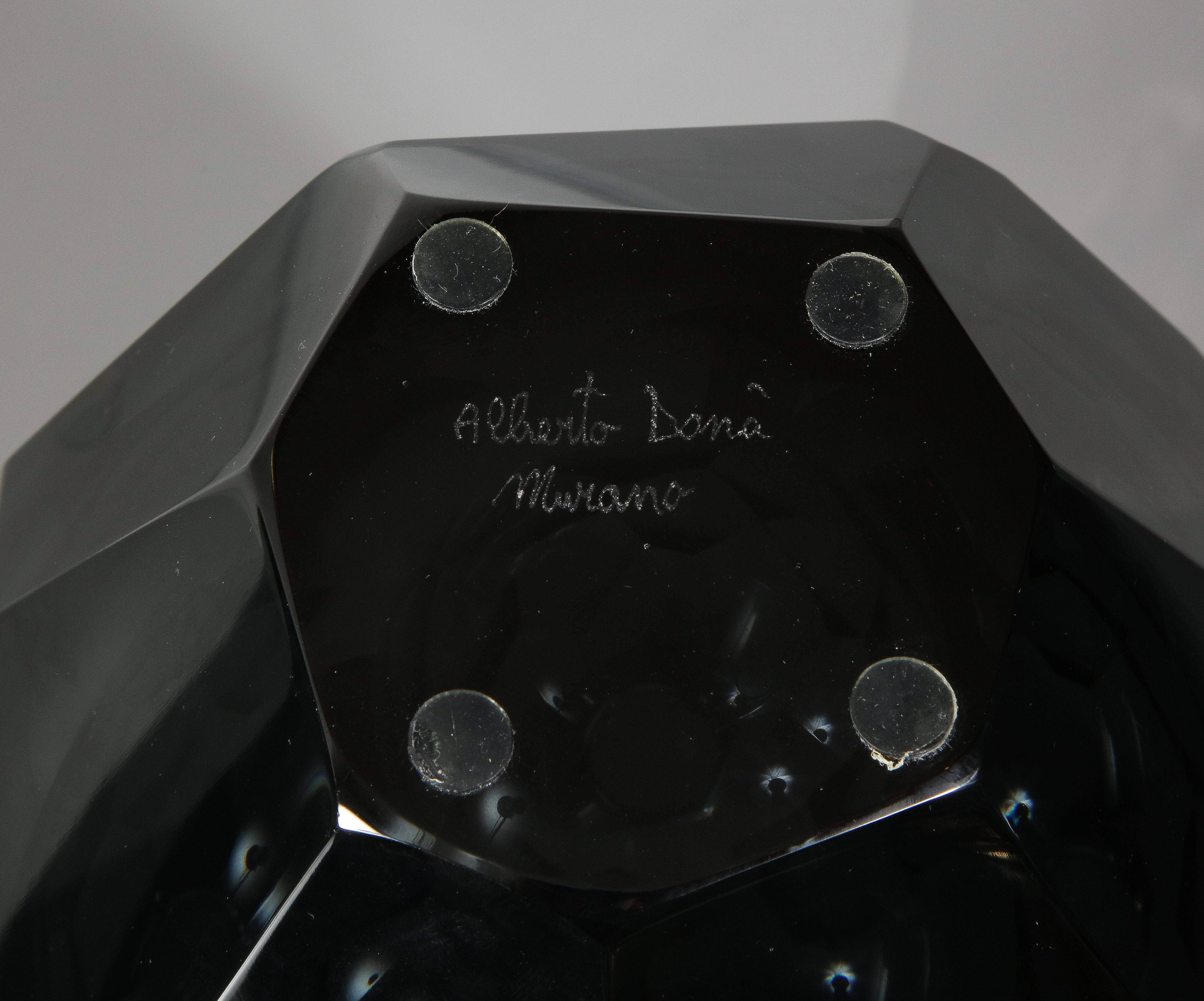 Medium Murano Dark Gray Glass Gem Cut Vase For Sale 2