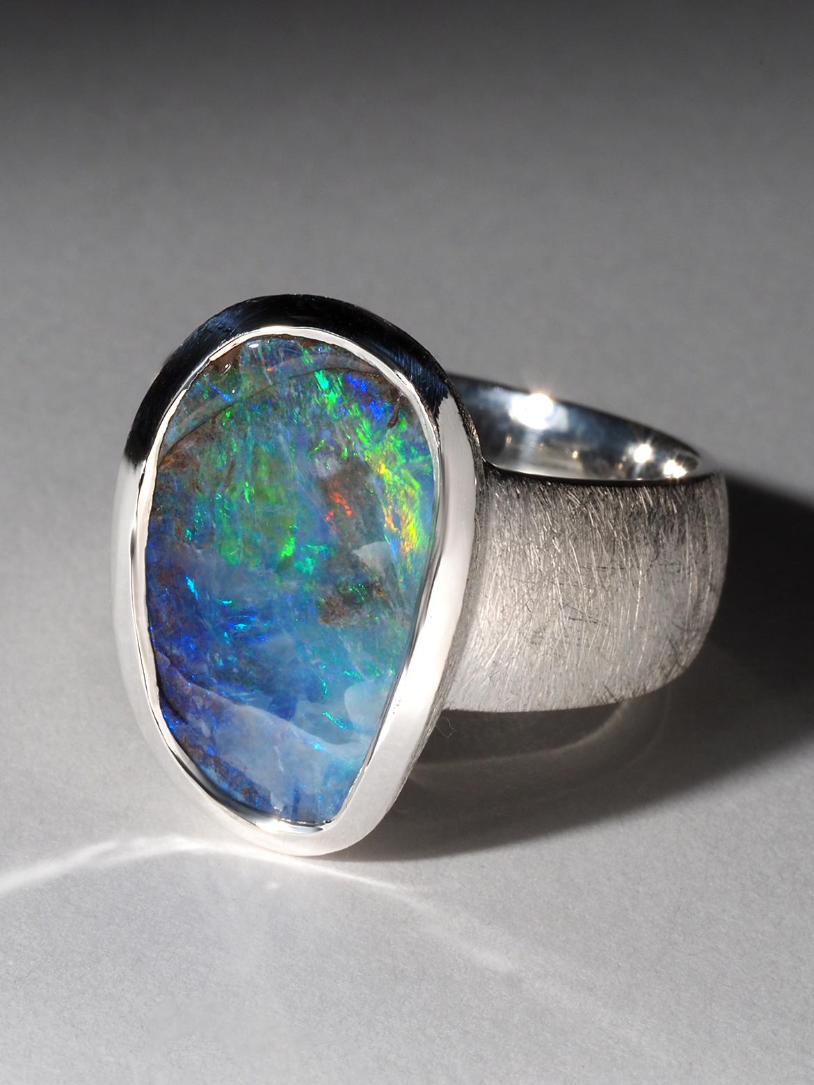 Medium Lagre Blue Boulder Opal Silver Ring 9.5 ct gift 4