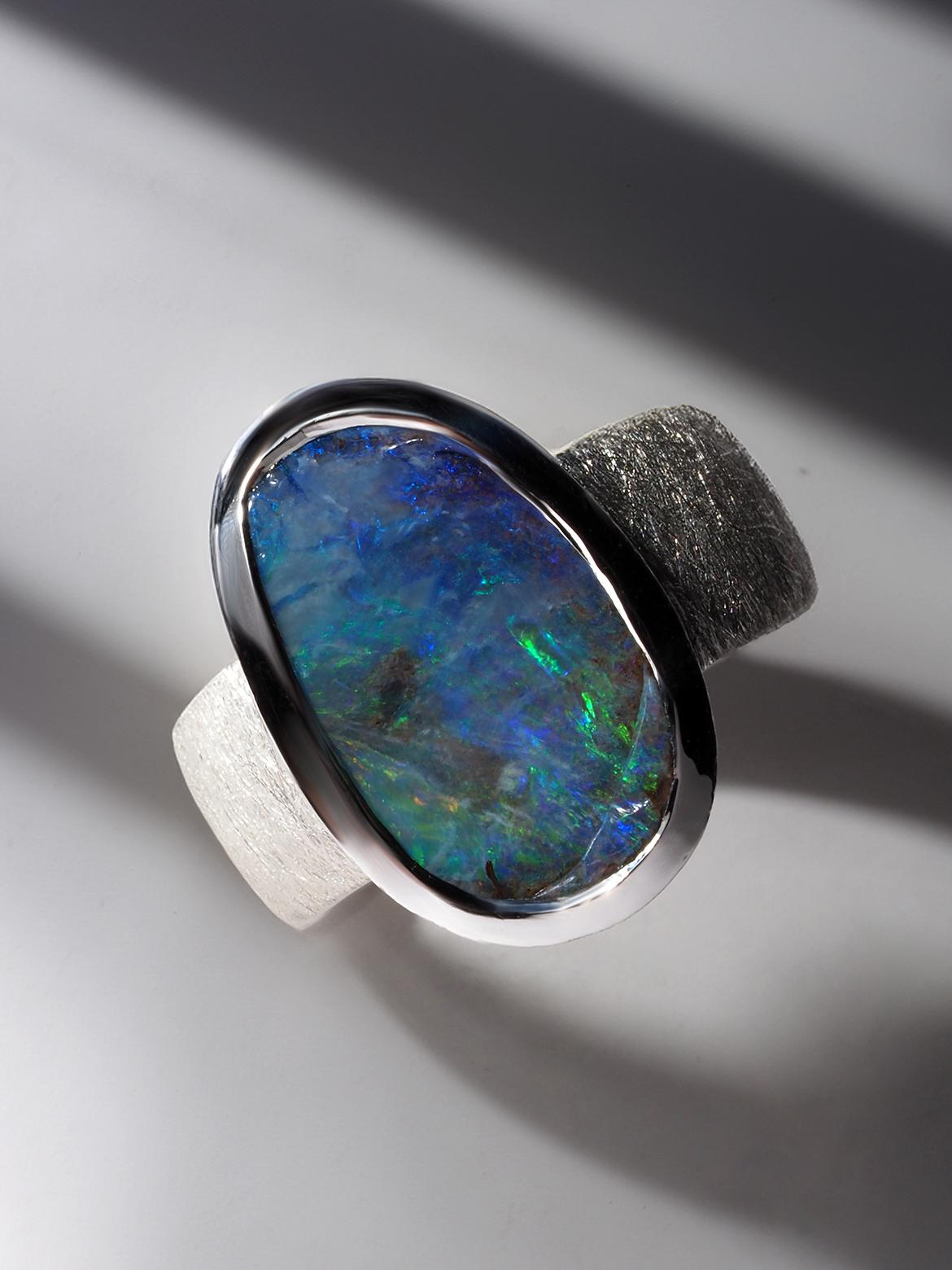 Medium Lagre Blue Boulder Opal Silver Ring 9.5 ct gift 5