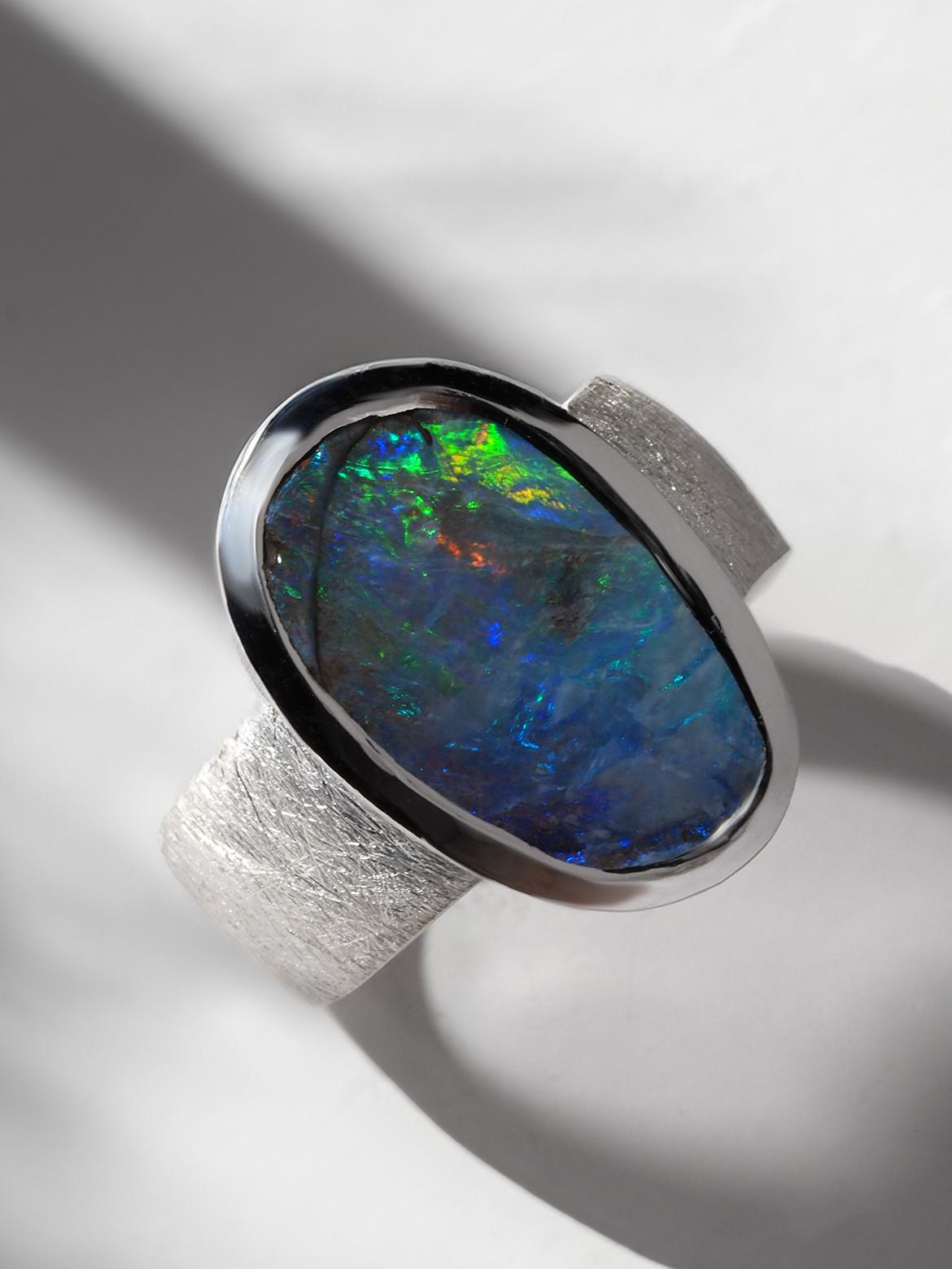 Artisan Medium Lagre Blue Boulder Opal Silver Ring 9.5 ct gift