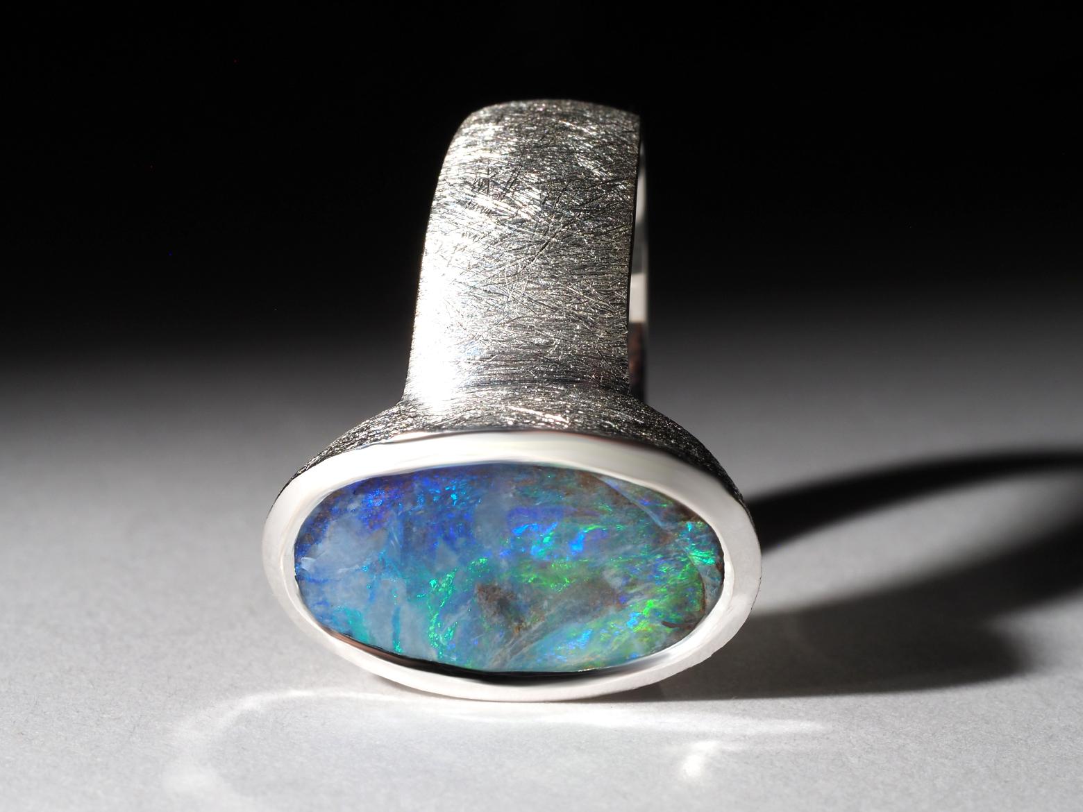 Women's or Men's Medium Lagre Blue Boulder Opal Silver Ring 9.5 ct gift
