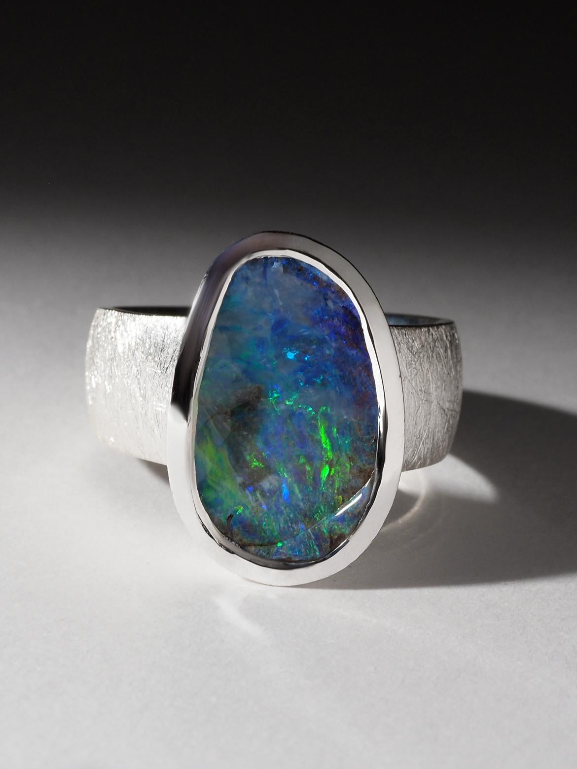 Medium Lagre Blue Boulder Opal Silver Ring 9.5 ct gift 1