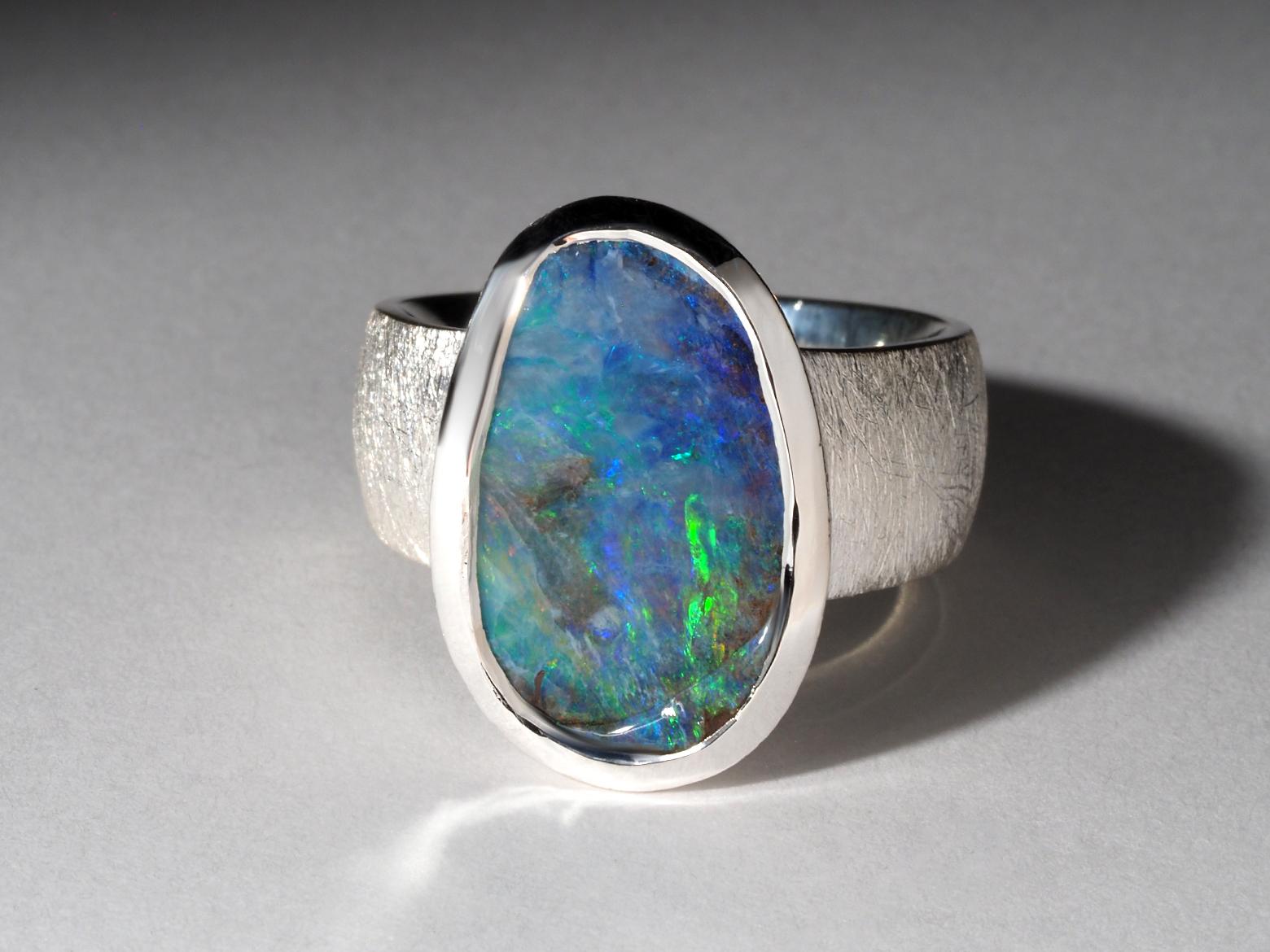 Medium Lagre Blue Boulder Opal Silver Ring 9.5 ct gift 2