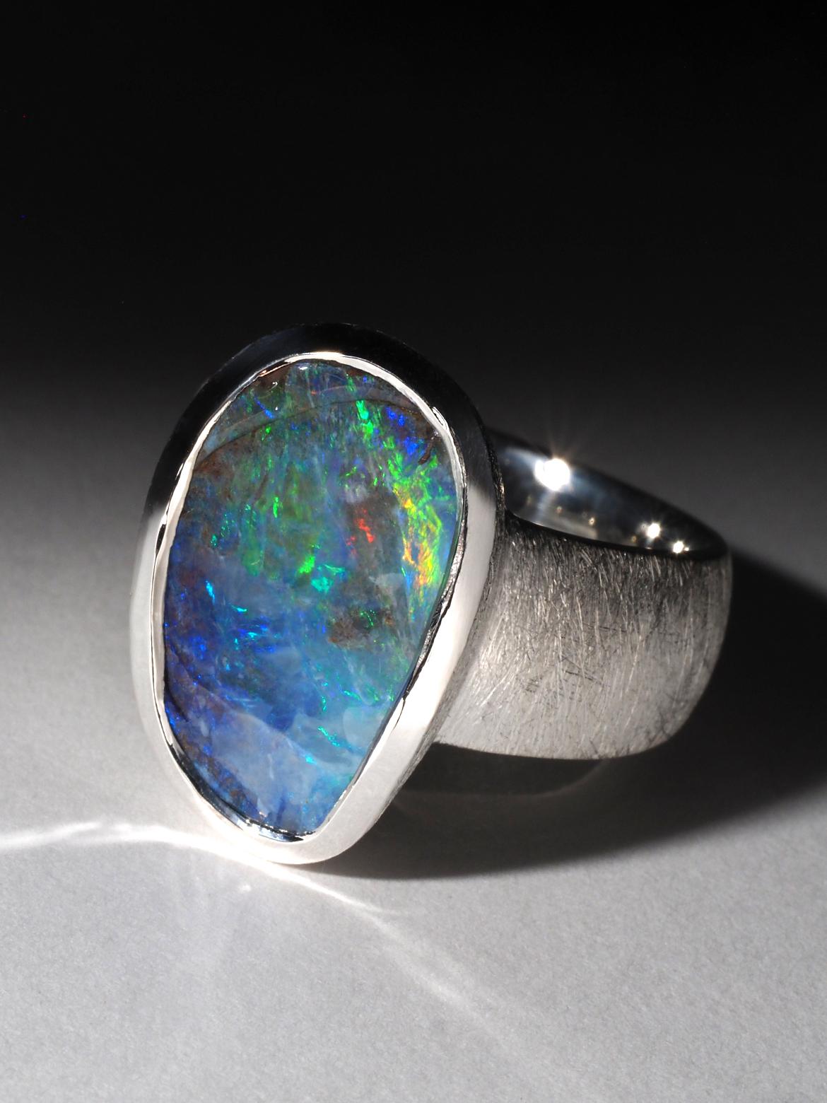 Medium Lagre Blue Boulder Opal Silver Ring 9.5 ct gift 3