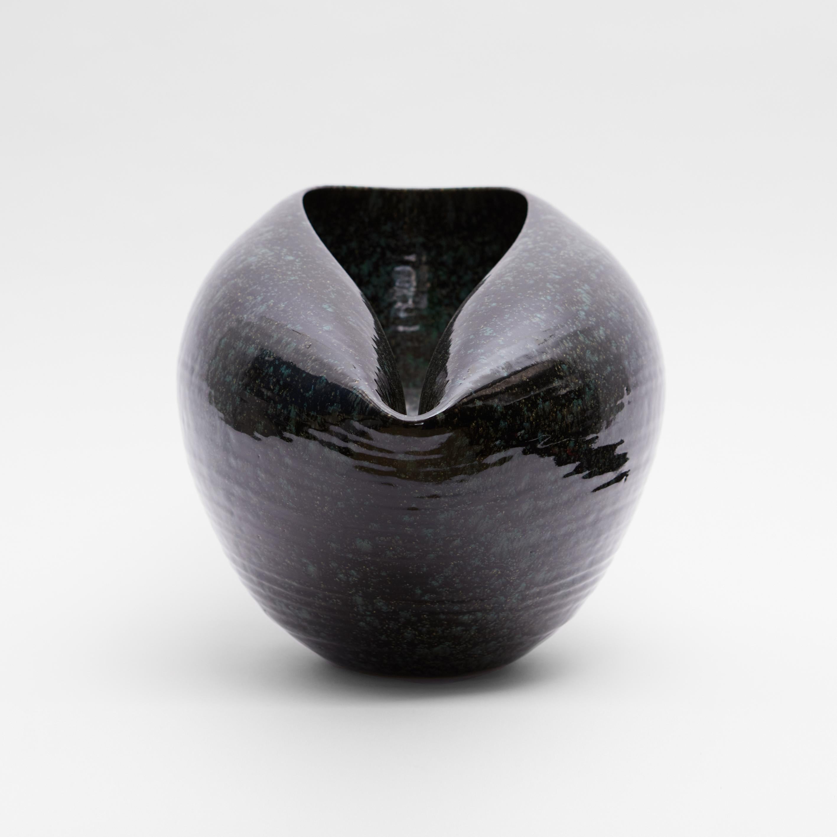 Spanish Medium Large Black Cosmic Oval Open Form, Vessel No.106, Ceramic Sculpture For Sale