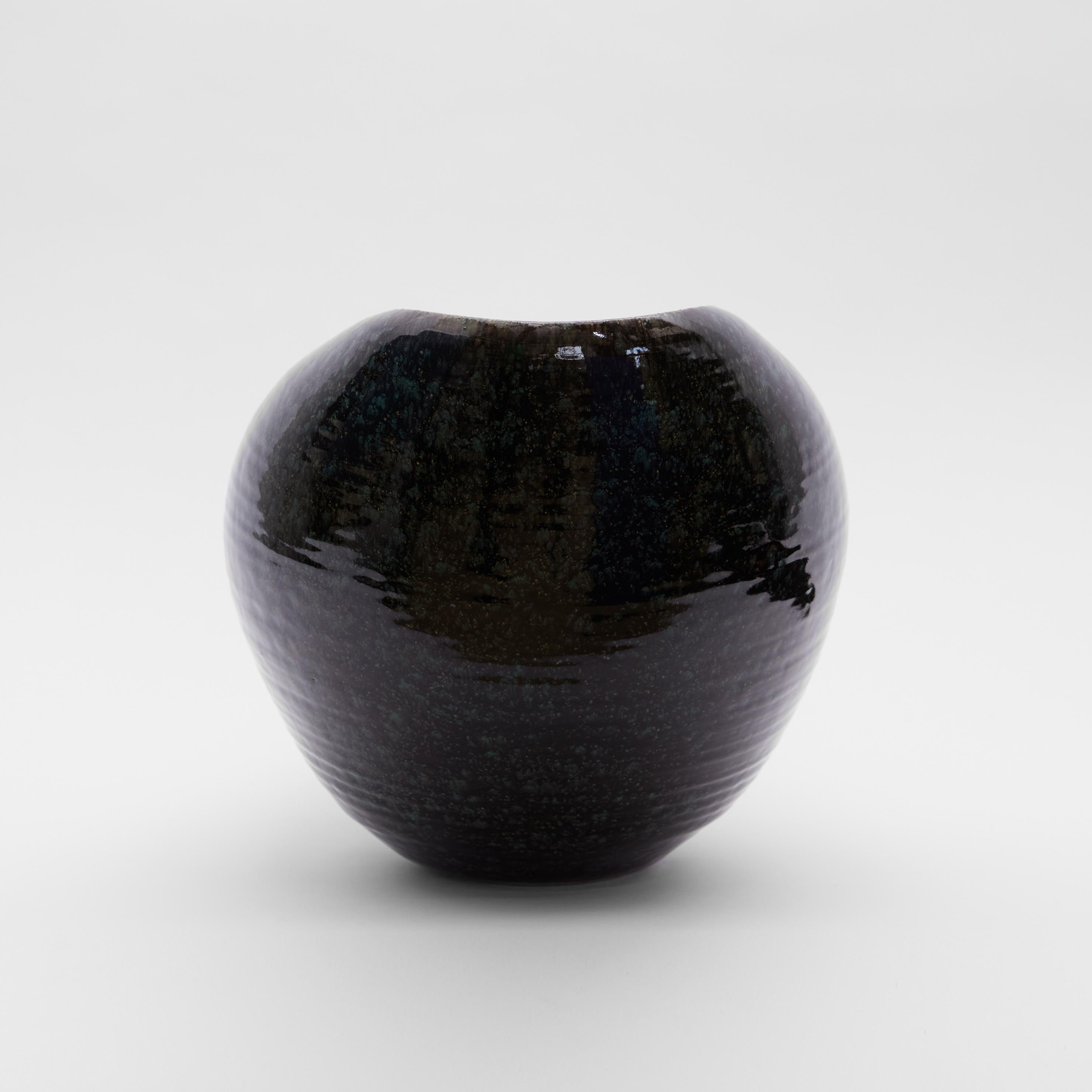 Contemporary Medium Large Black Cosmic Oval Open Form, Vessel No.106, Ceramic Sculpture For Sale