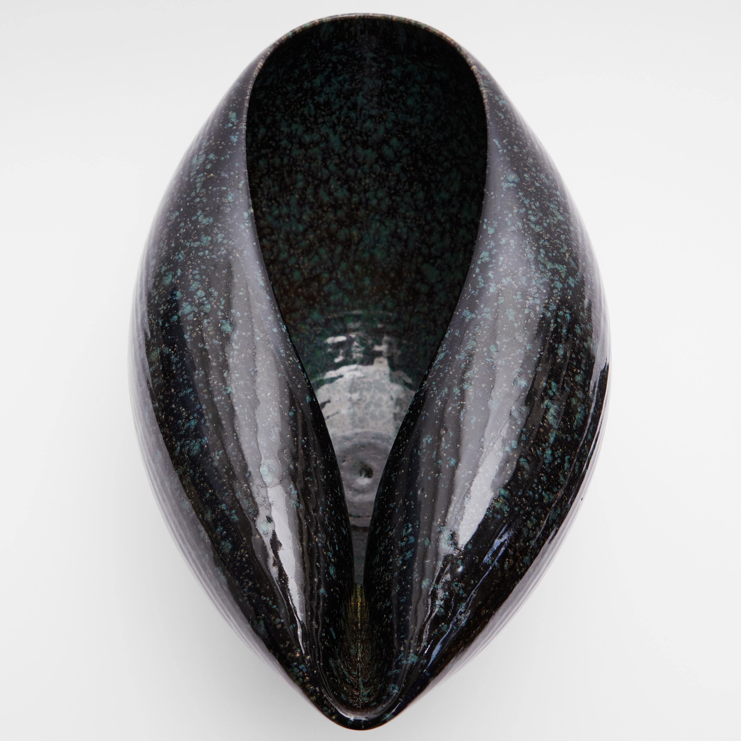 Medium Large Black Cosmic Oval Open Form, Vessel No.106, Ceramic Sculpture For Sale 1