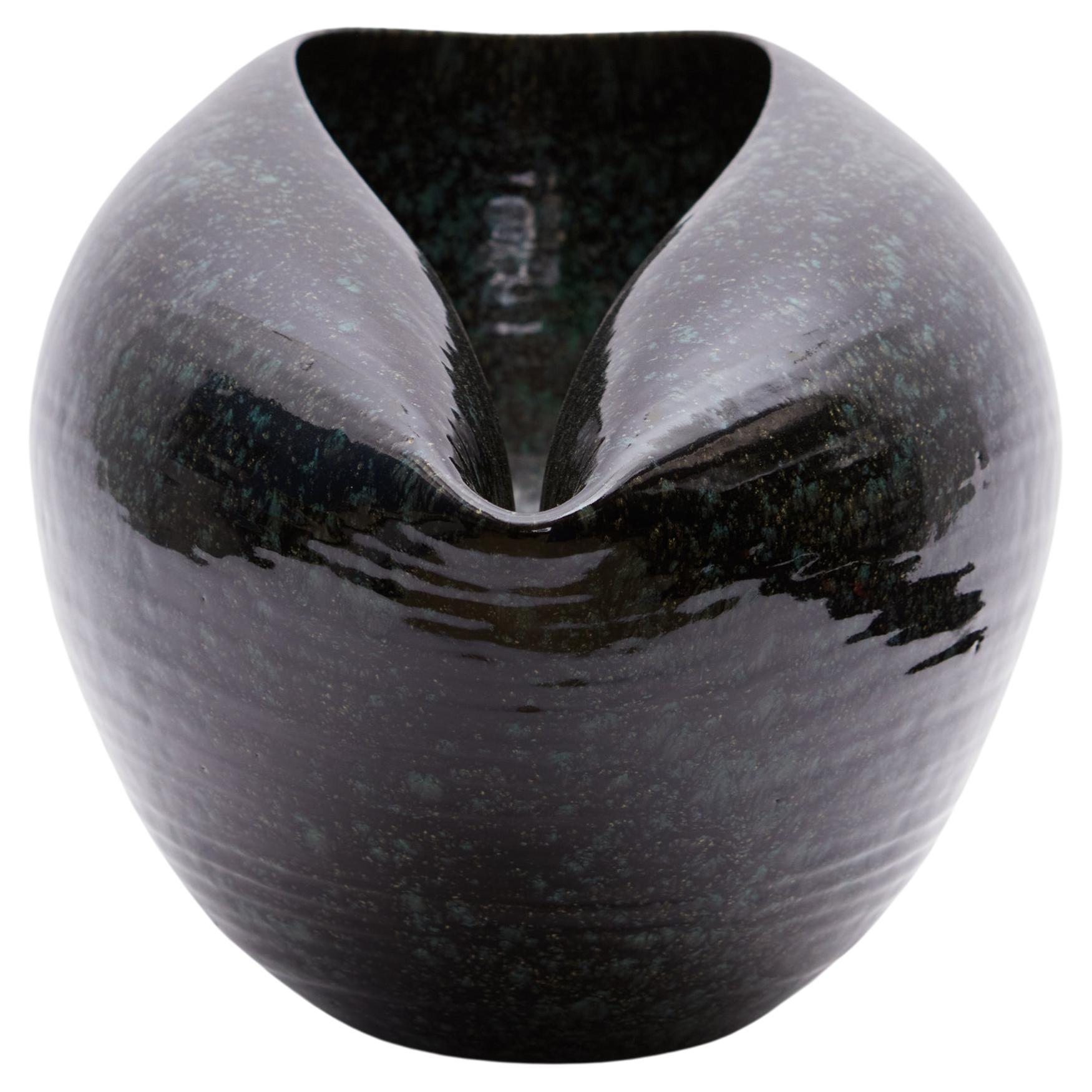 Medium Große schwarze Cosmic Oval Offene Form, Gefäß Nr.106, Keramik-Skulptur im Angebot