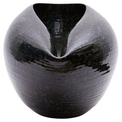 Medium Large Black Cosmic Oval Open Form, Vessel No.106, Ceramic Sculpture