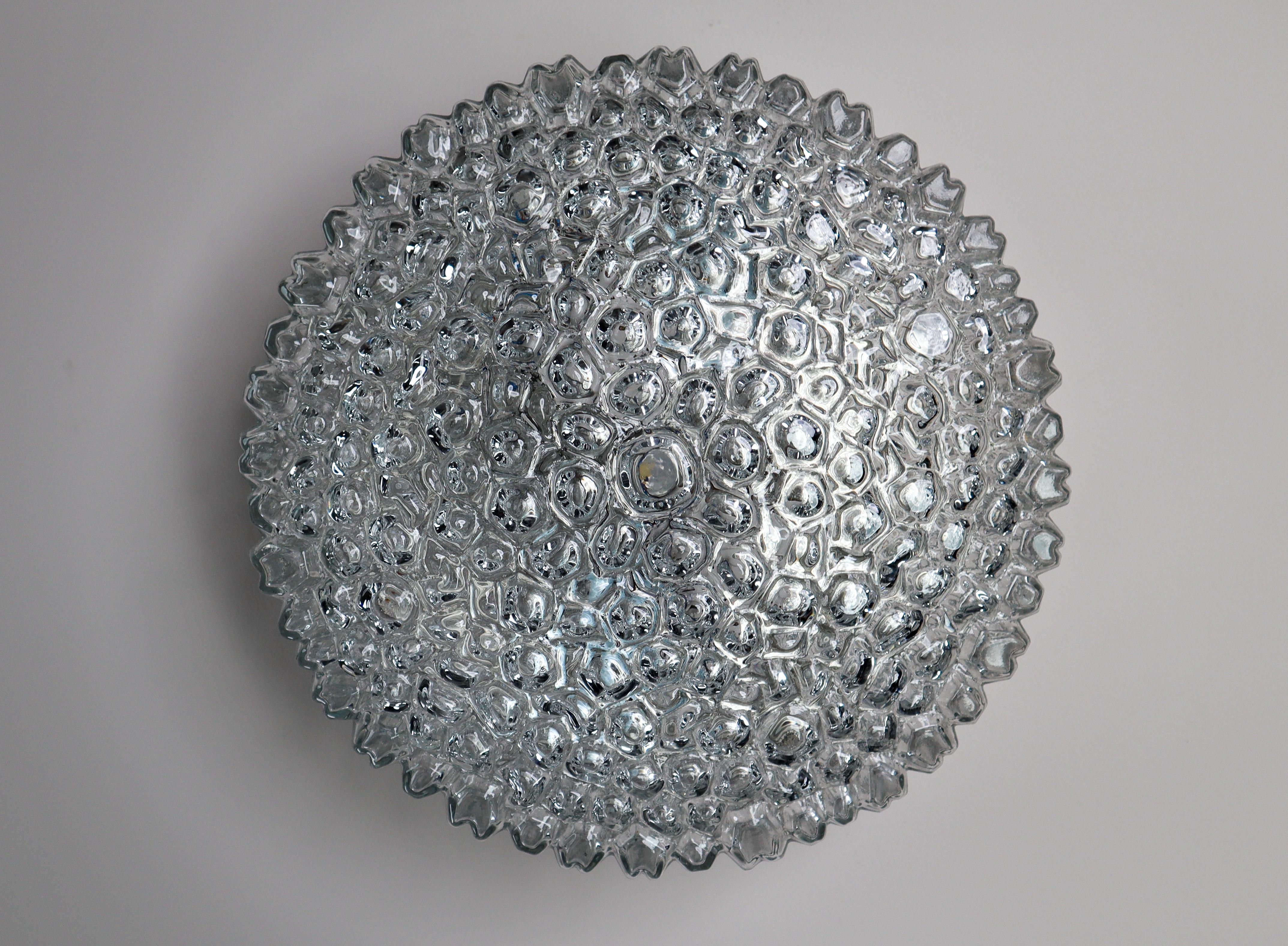 Metal Medium Large Glass Round Flush Mount by Glashütte Limburg, 1960s, Germany