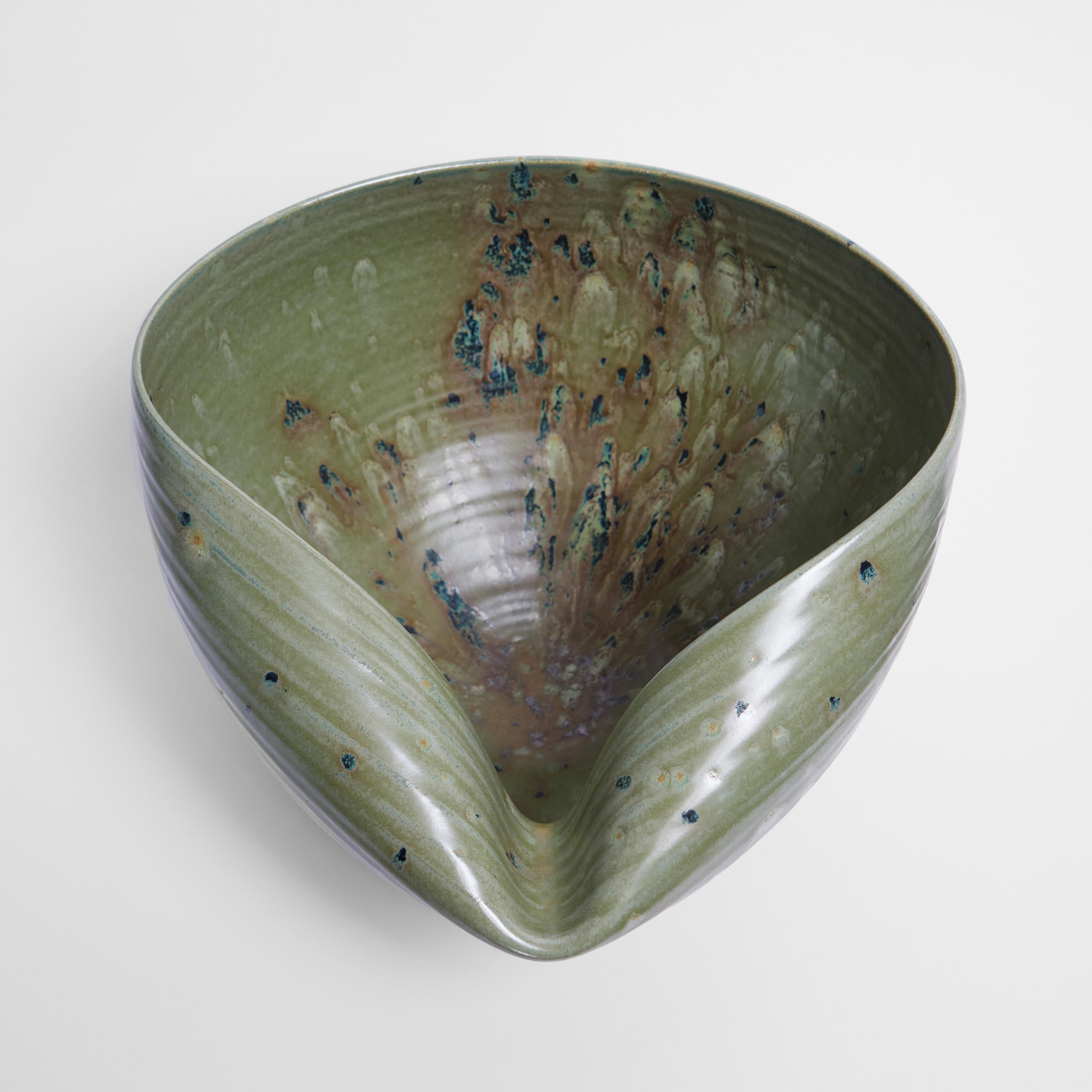Medium Large Green Collapsed Form, Vessel No.104, Ceramic Sculpture For Sale 4