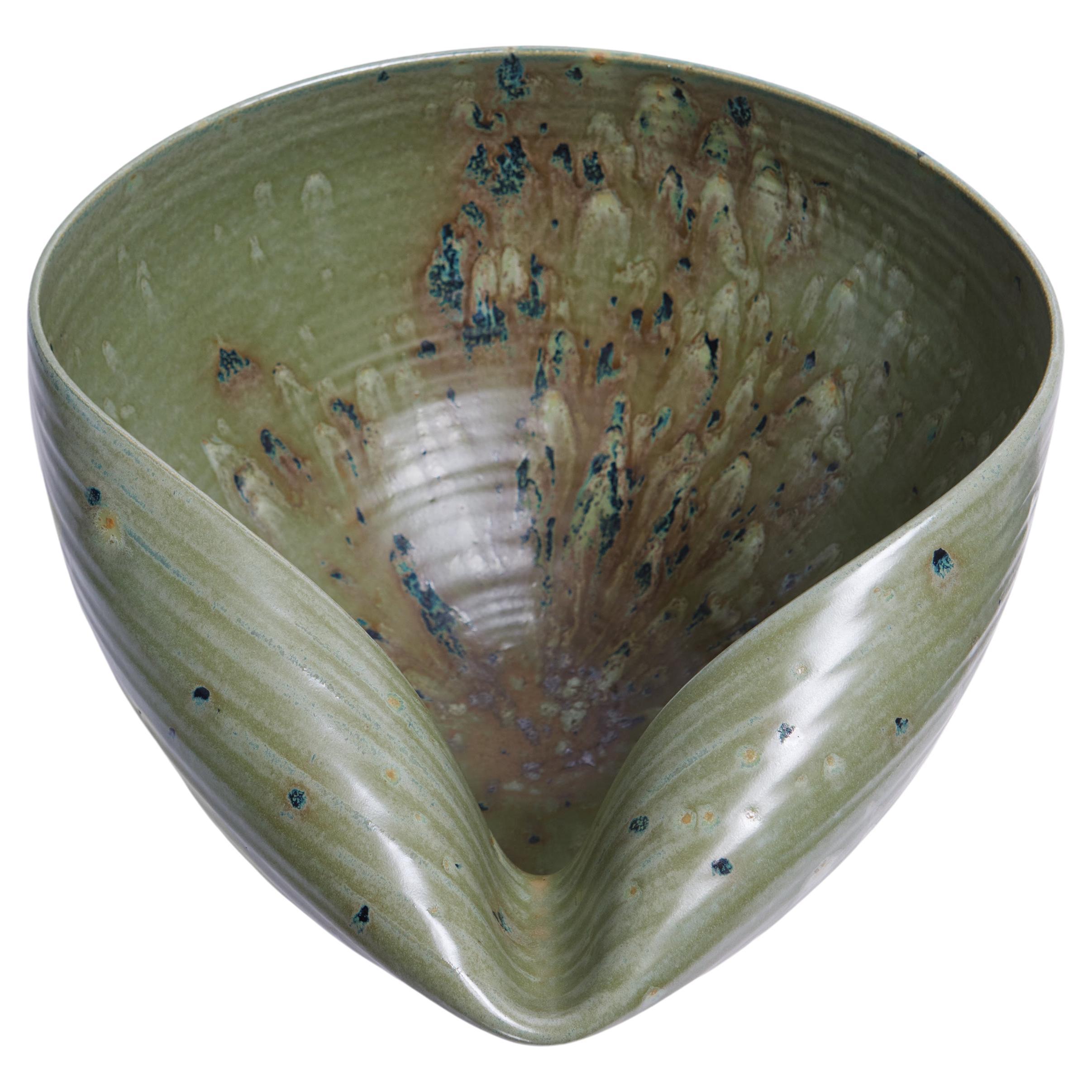 Medium Large Green Collapsed Form, Vessel No.104, Ceramic Sculpture For Sale