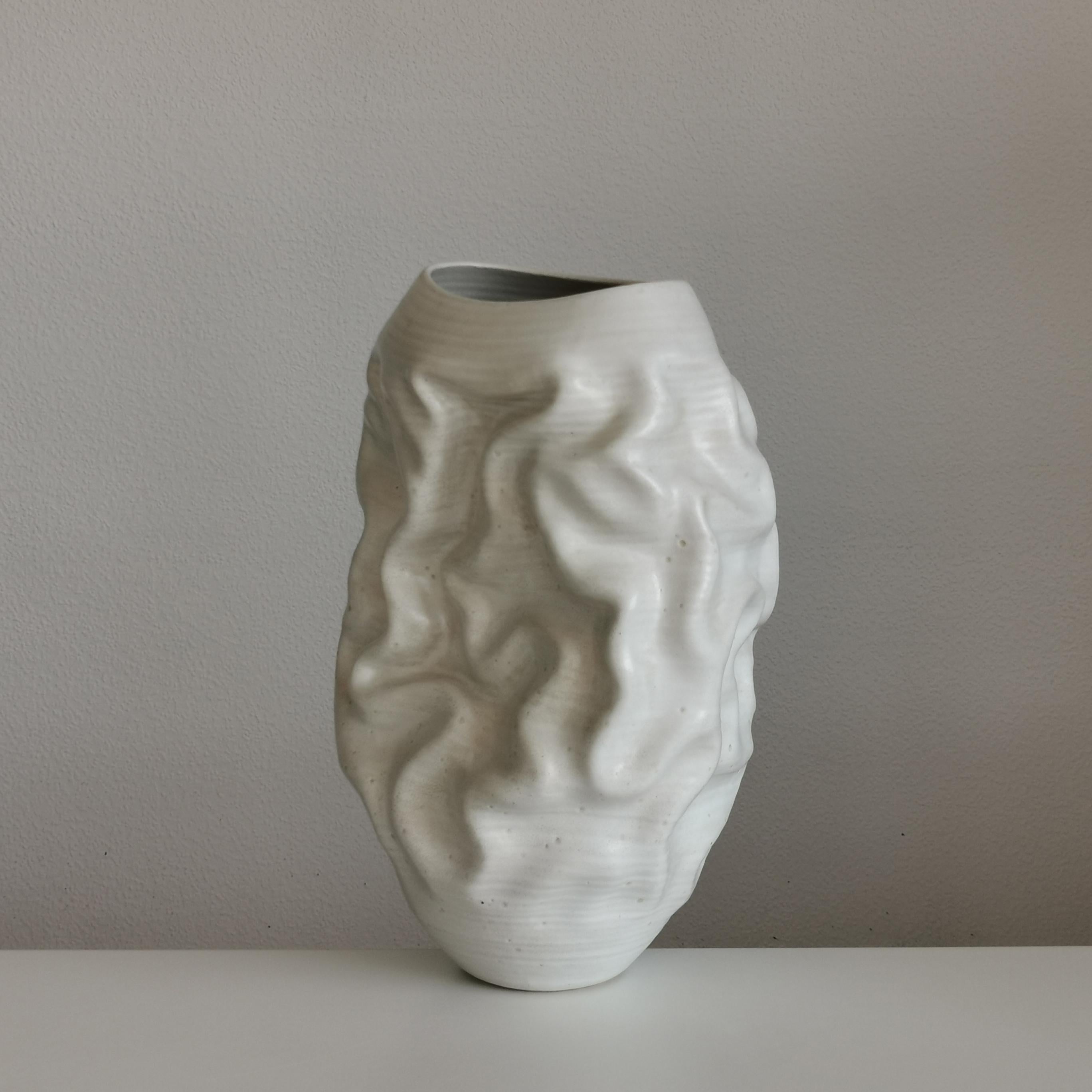 Organic Modern Medium Large White Dehydrated Form, Vessel No.126, Ceramic Sculpture For Sale