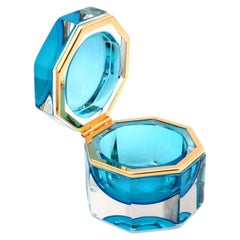 Caja de joyas octogonal de color azul claro, tamaño mediano