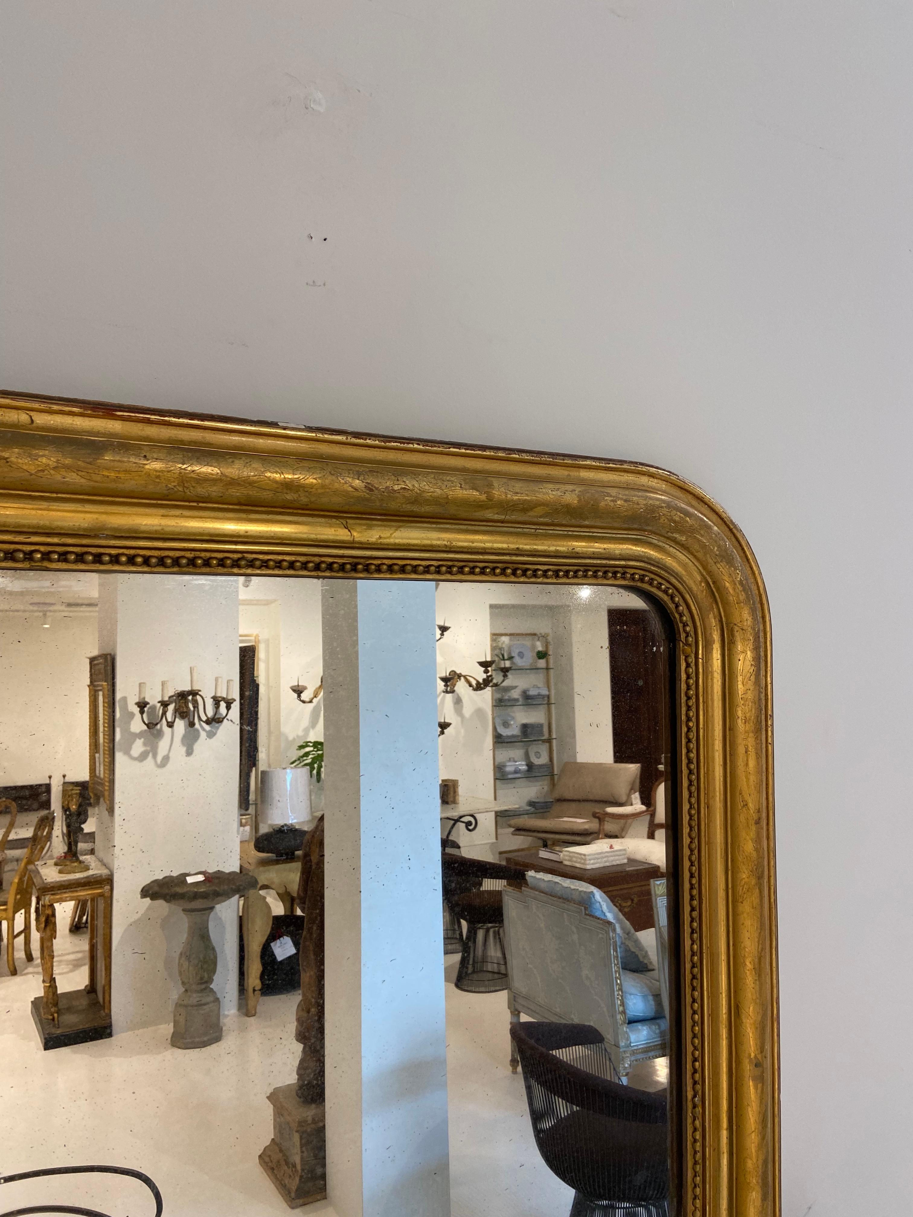 Medium Louis Philippe Gilded Mirror In Fair Condition In New Orleans, LA