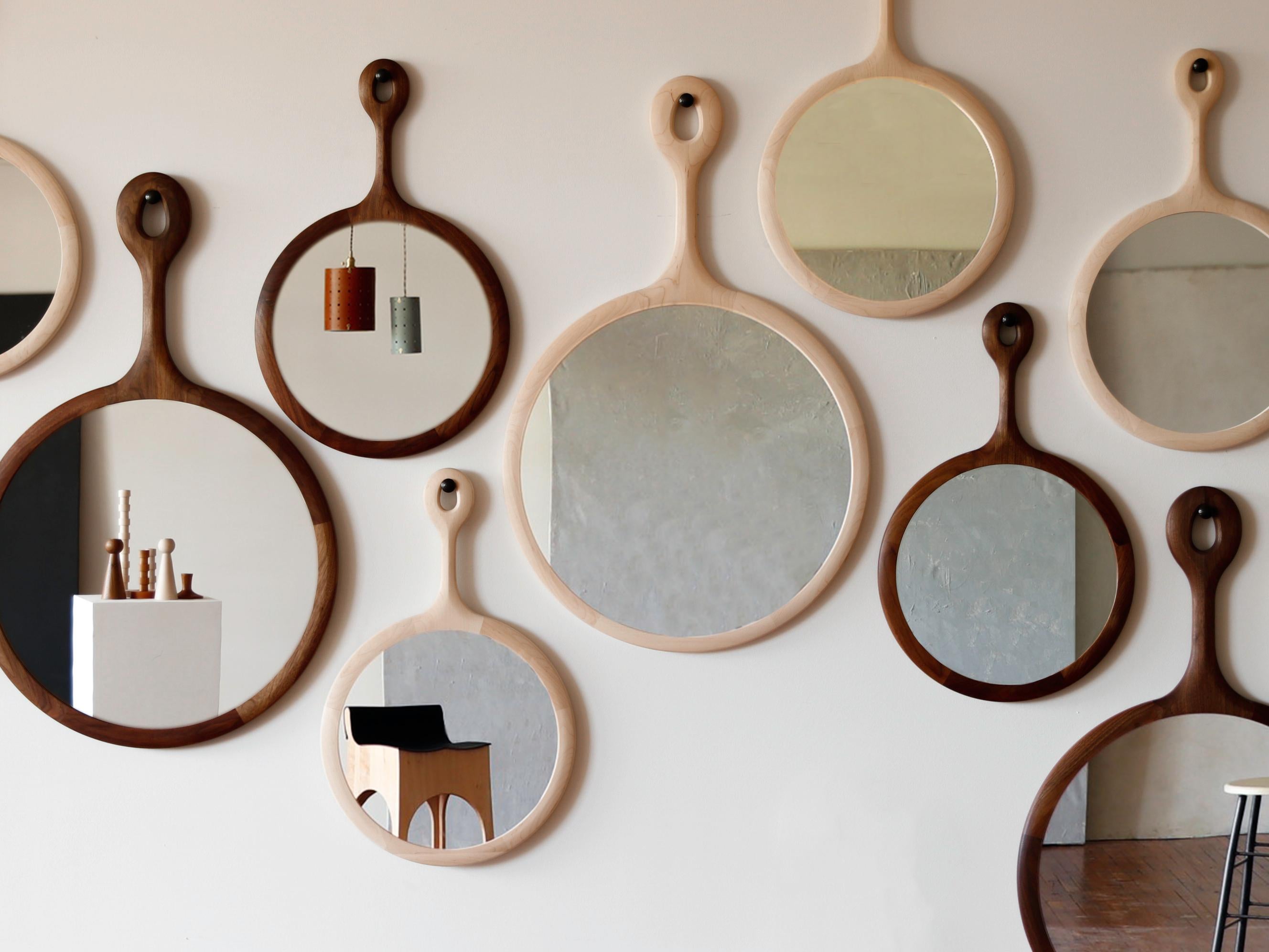 American Round Maple Hanging Sophia Wall Mirror Medium For Sale