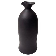 Medium Matte Black Ceramic Bottle Vase with Large Spout Neck by Sandi Fellman
