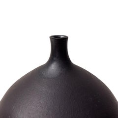Medium Matte Black Curved Ceramic Bottle Vase with Narrow Neck by Sandi Fellman