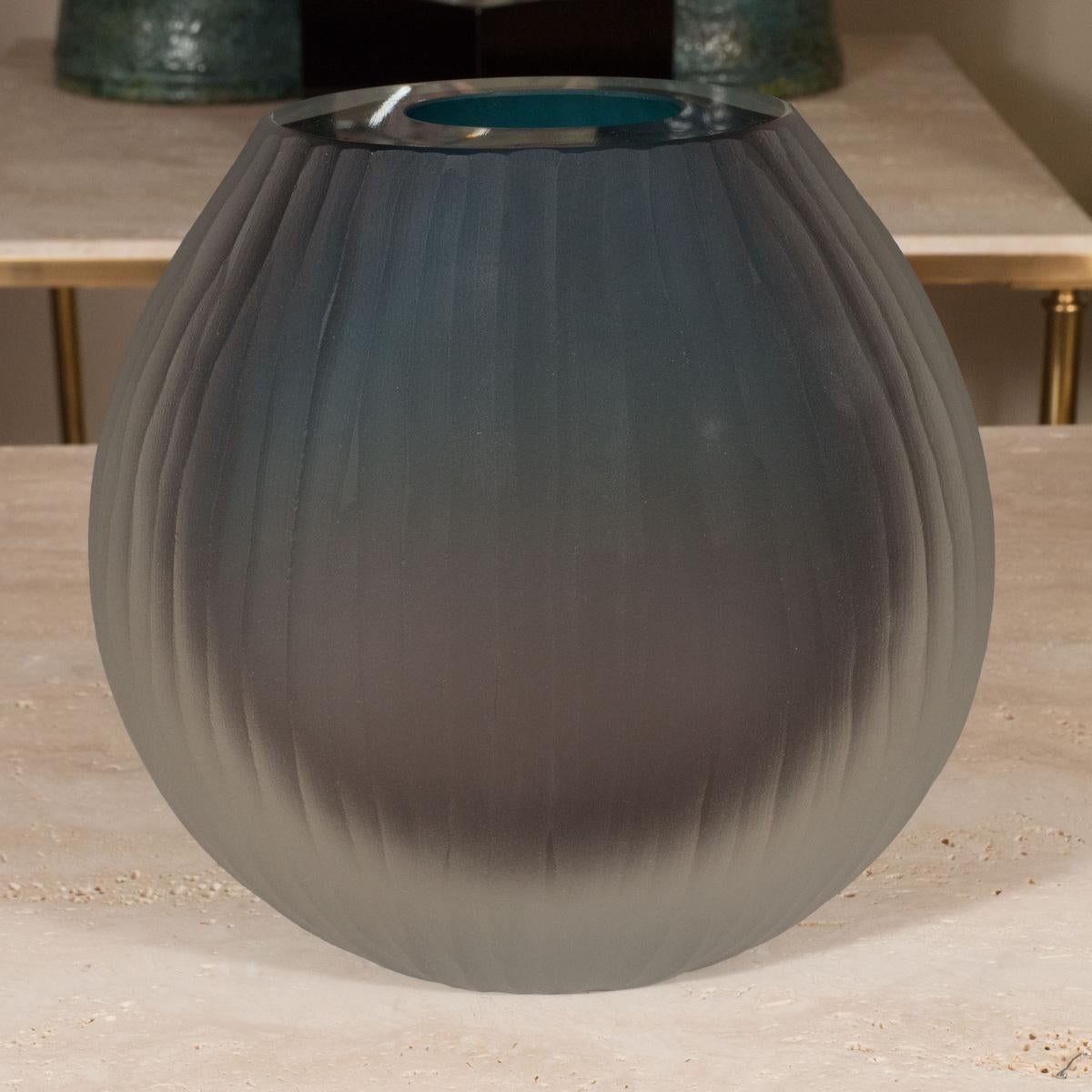 Medium matte Murano glass vase with green Sommerso design by Alberto Dona.
