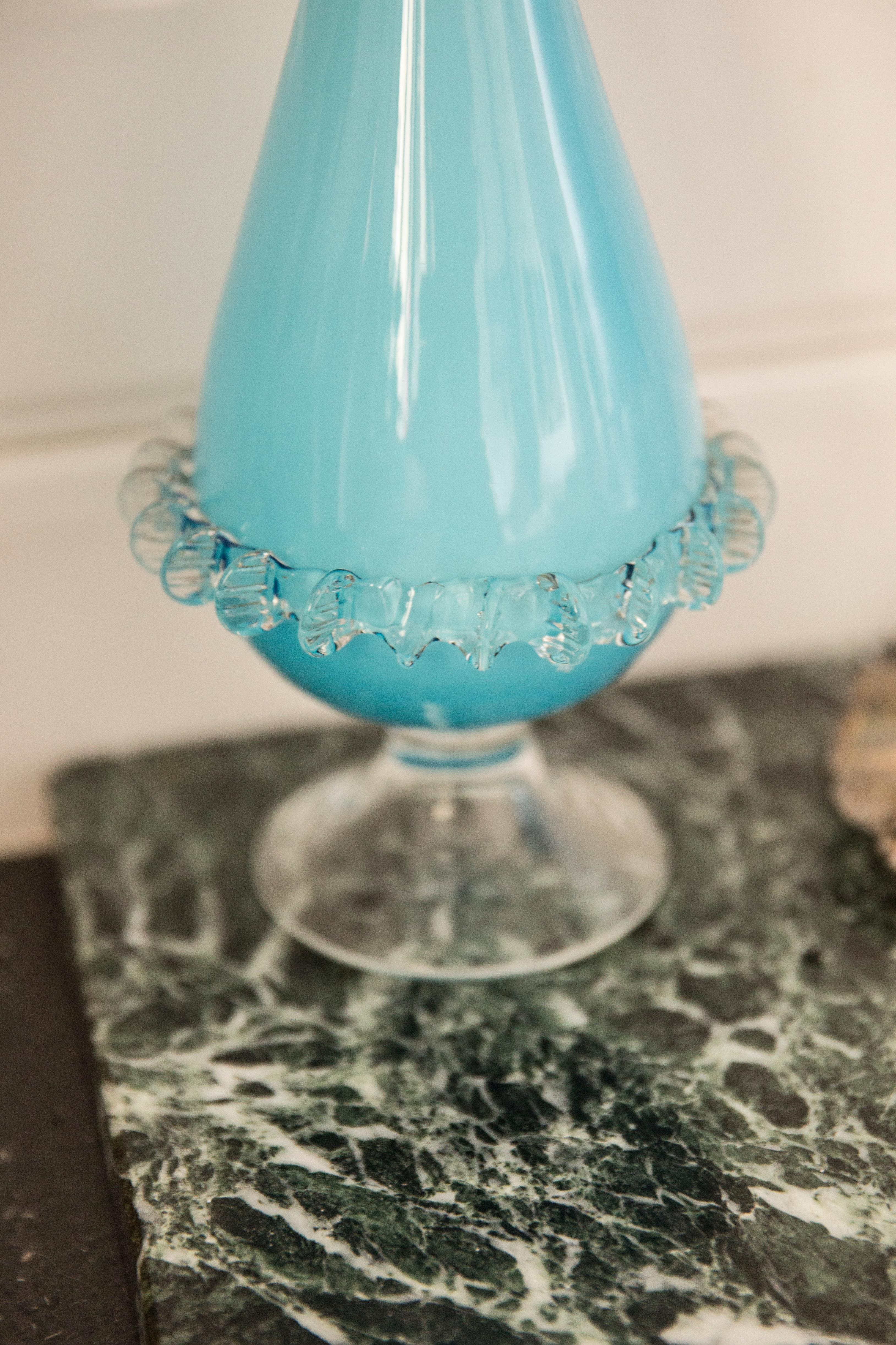 Italian Medium Mid Century Baby Blue Vase with Frill, Europe, 1960s For Sale