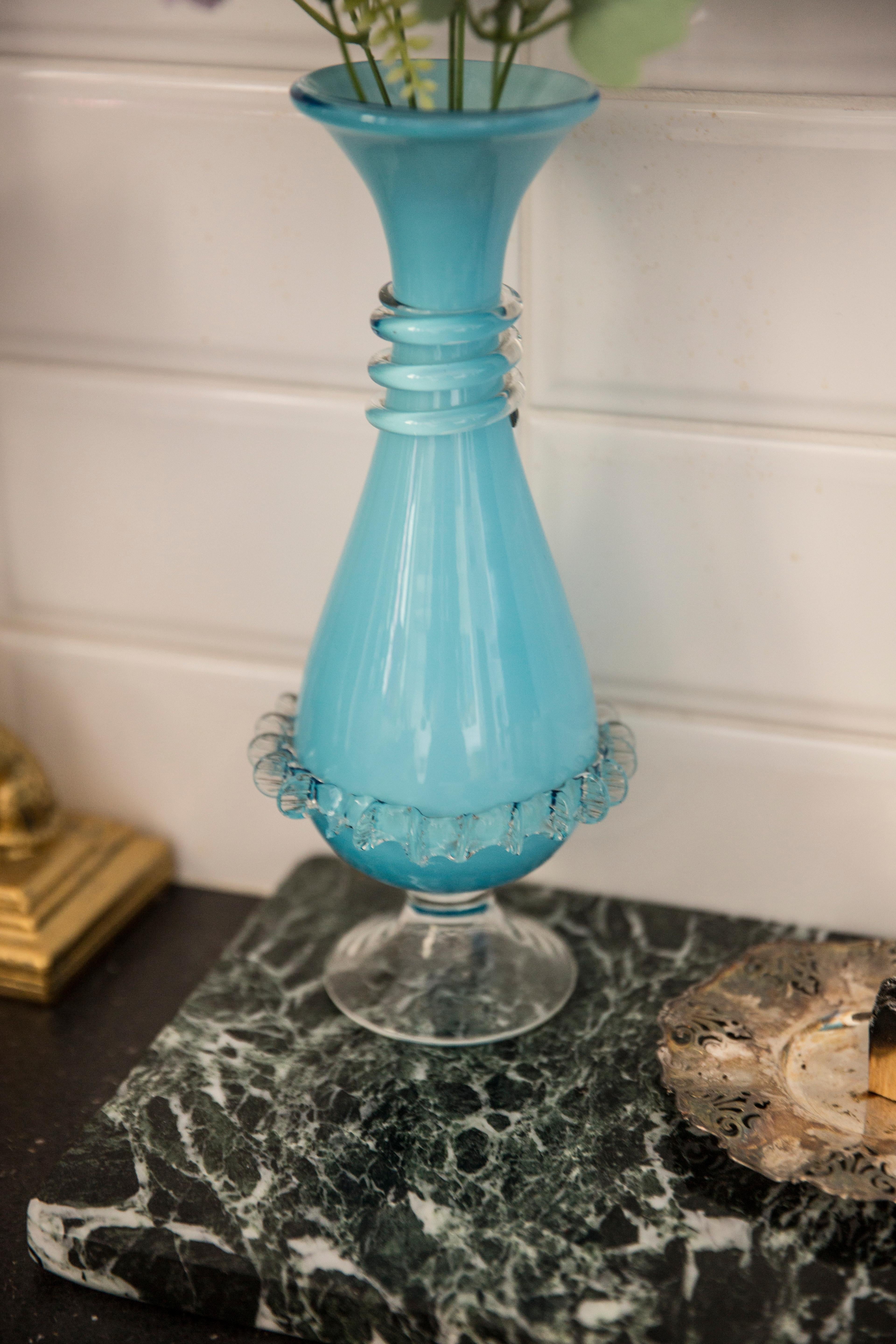 Medium Mid Century Baby Blue Vase with Frill, Europe, 1960s In Good Condition For Sale In 05-080 Hornowek, PL